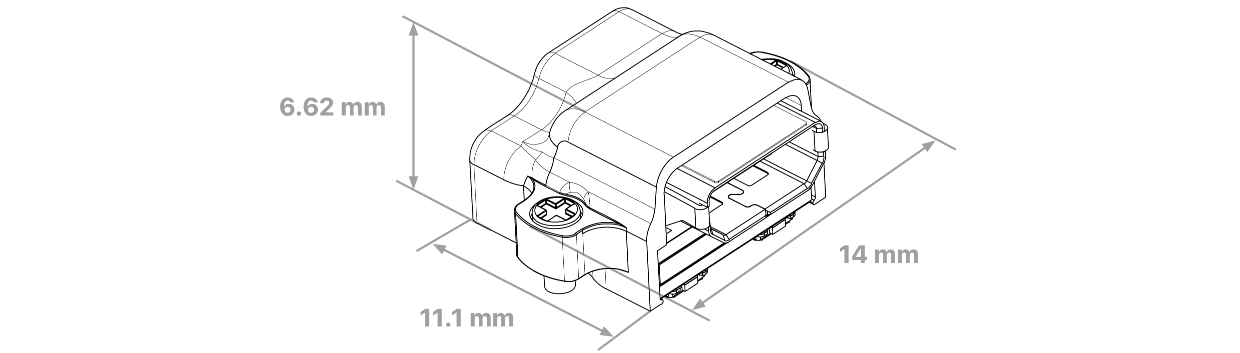 Dimensioned drawing of the X3R32-HDMI headstage, with overall height, width and depth in millimetres