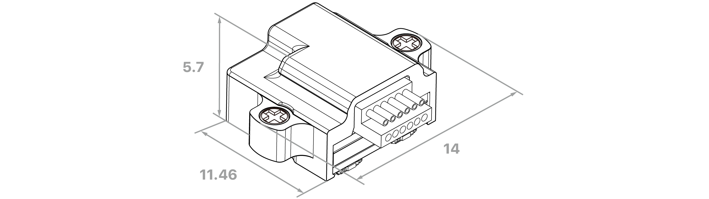 Dimensioned drawing of the X3R32-OM headstage, with overall height, width and depth in millimetres