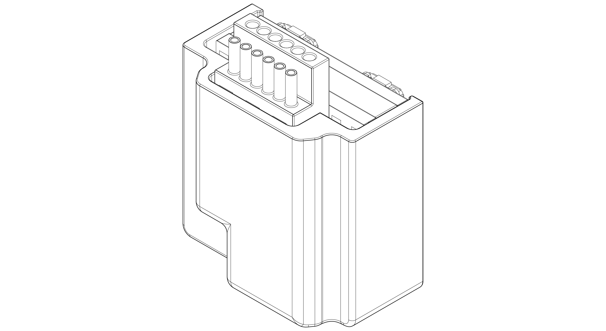 Isometric line drawing of the X3R64-OM headstage