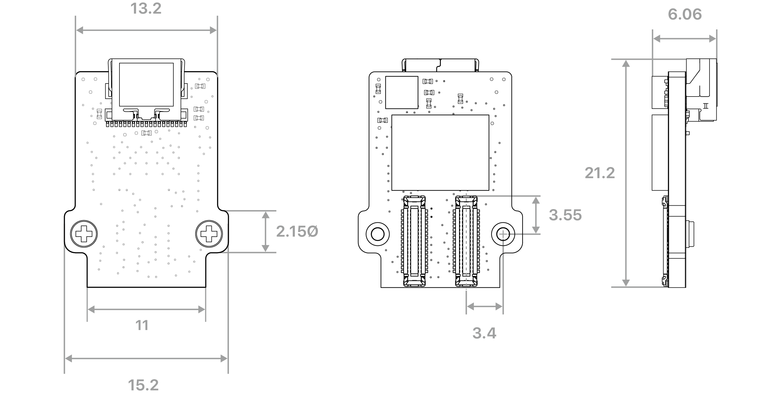 Dimensioned drawing of the XeR64-HDMI headstage, with overall height, width and depth in millimetres