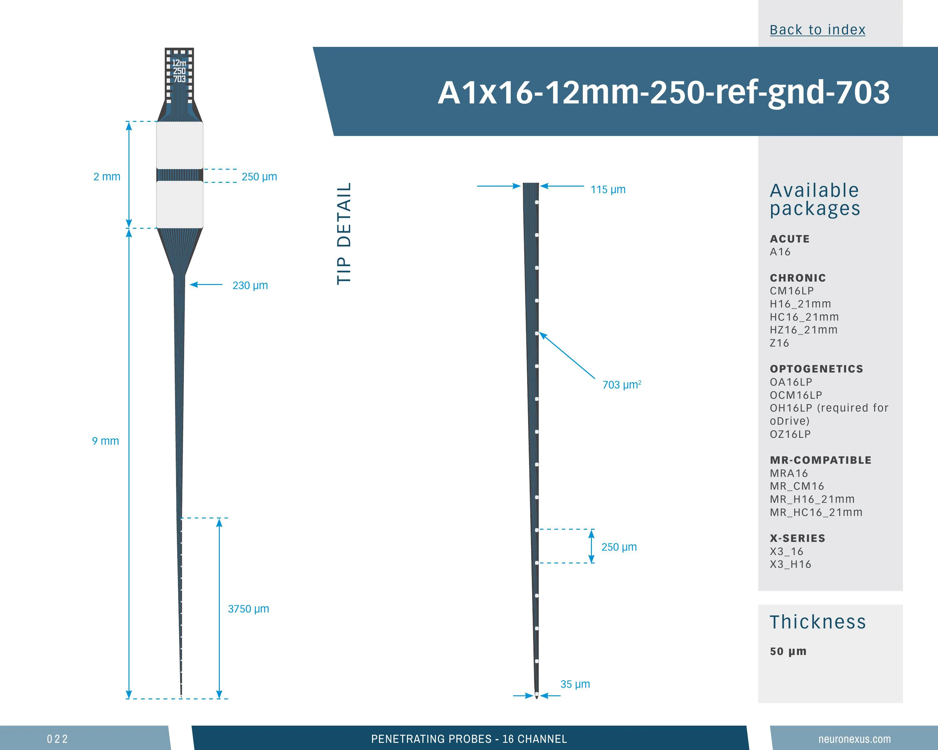 NeuroNexus A1x16 12mm 250 R G 703 probe