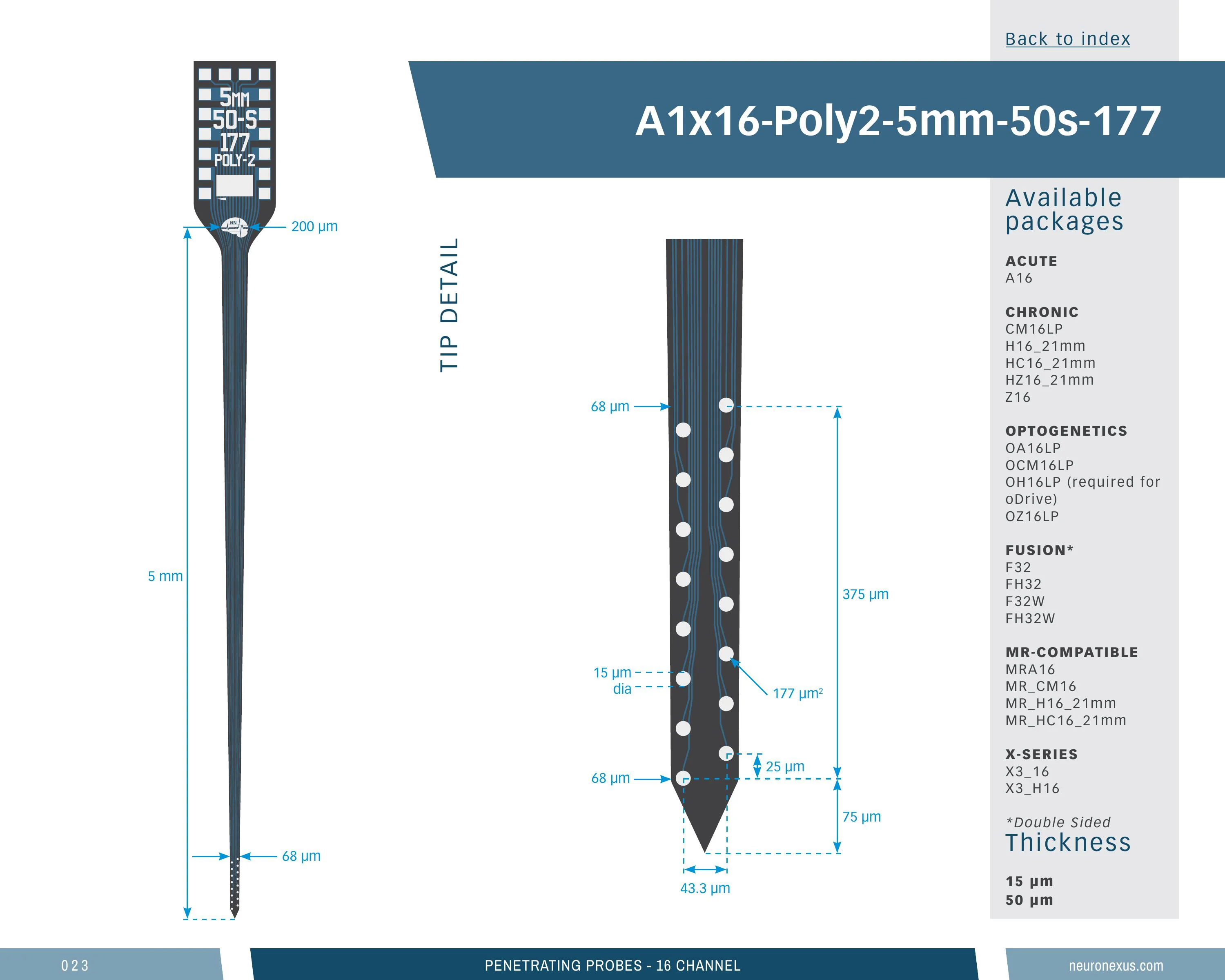 NeuroNexus A1x16 Poly2 5mm 50s 177 probe