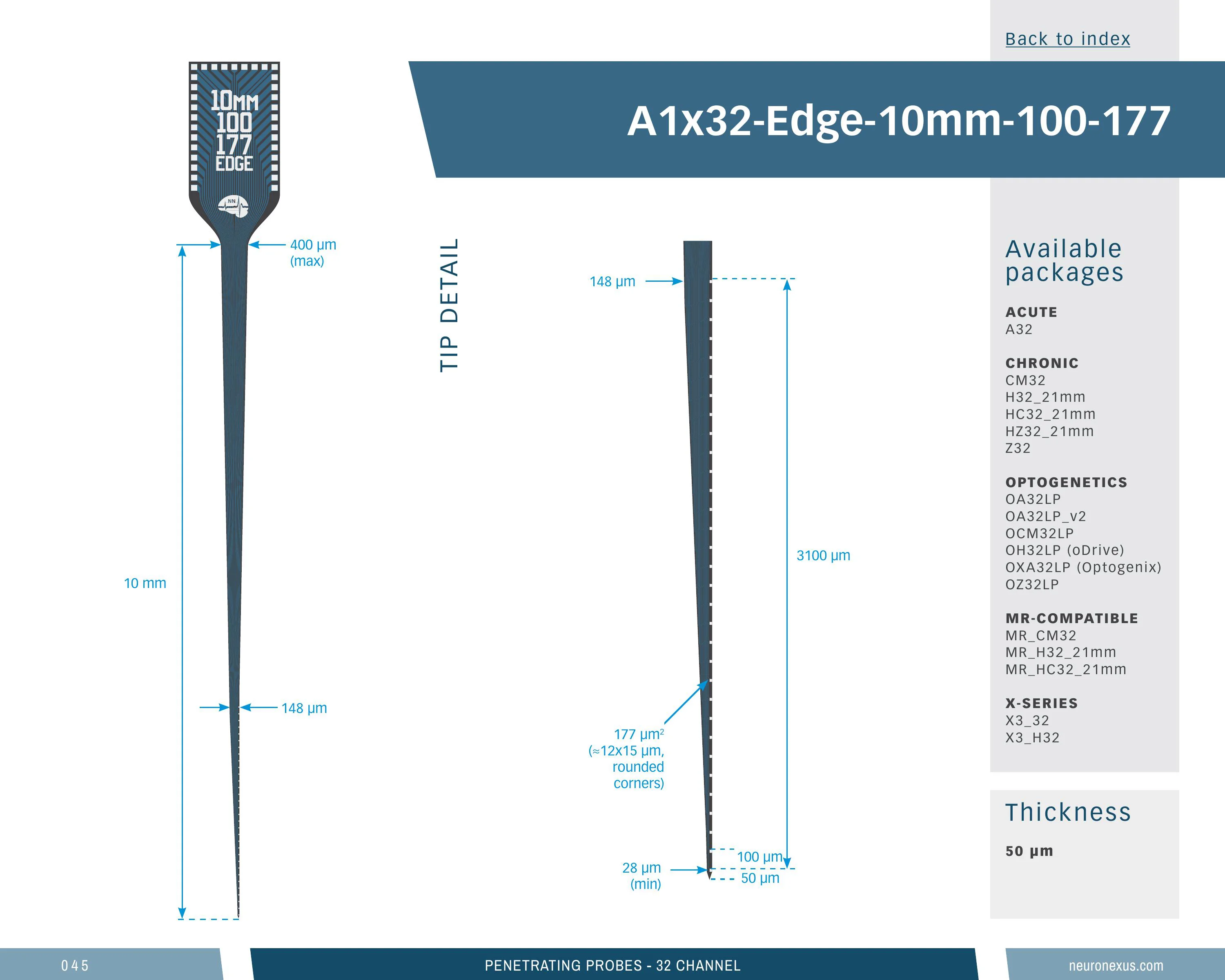 NeuroNexus A1x32 Edge 10mm 100 177 probe