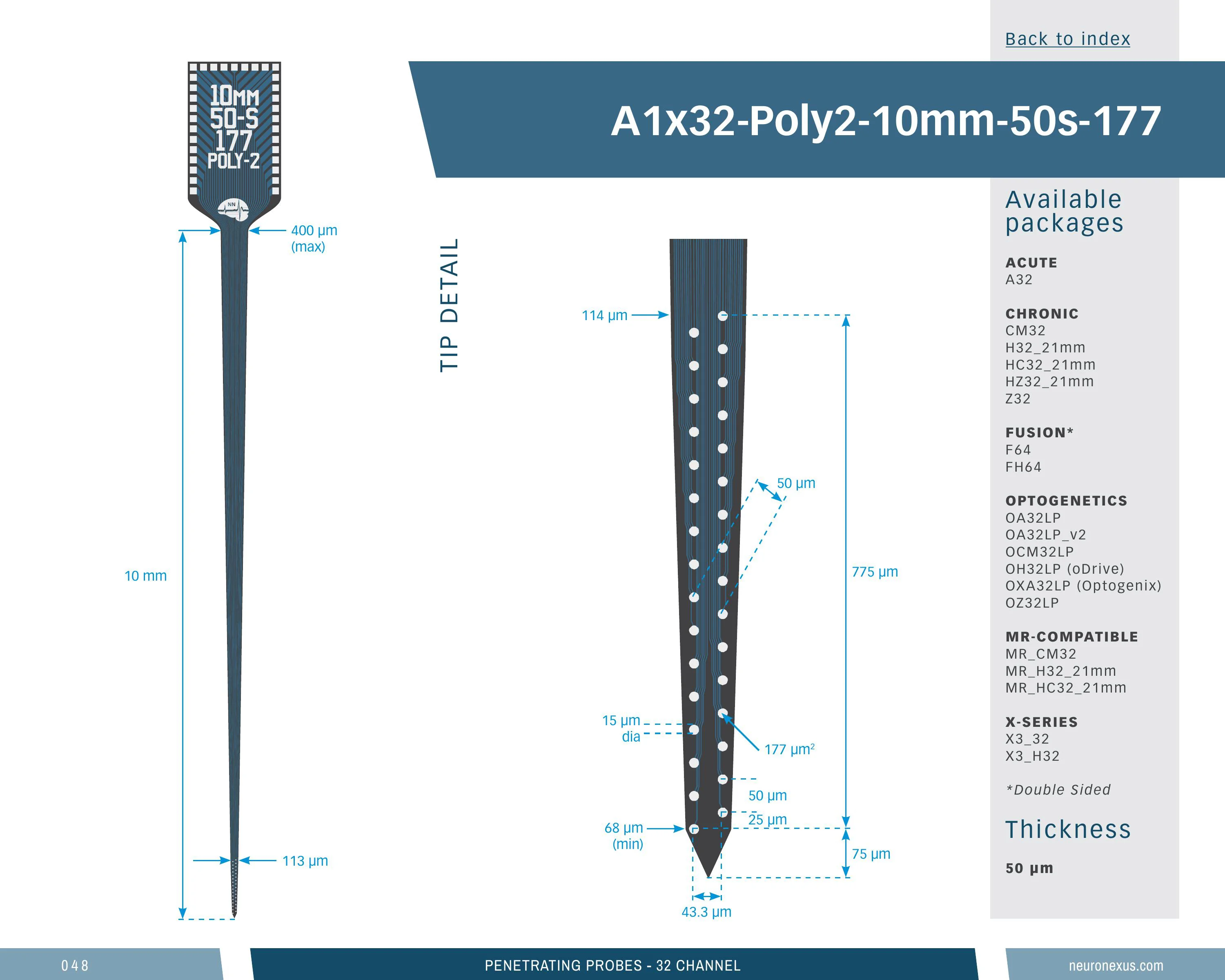 NeuroNexus A1x32 Poly2 10mm 50s 177 probe