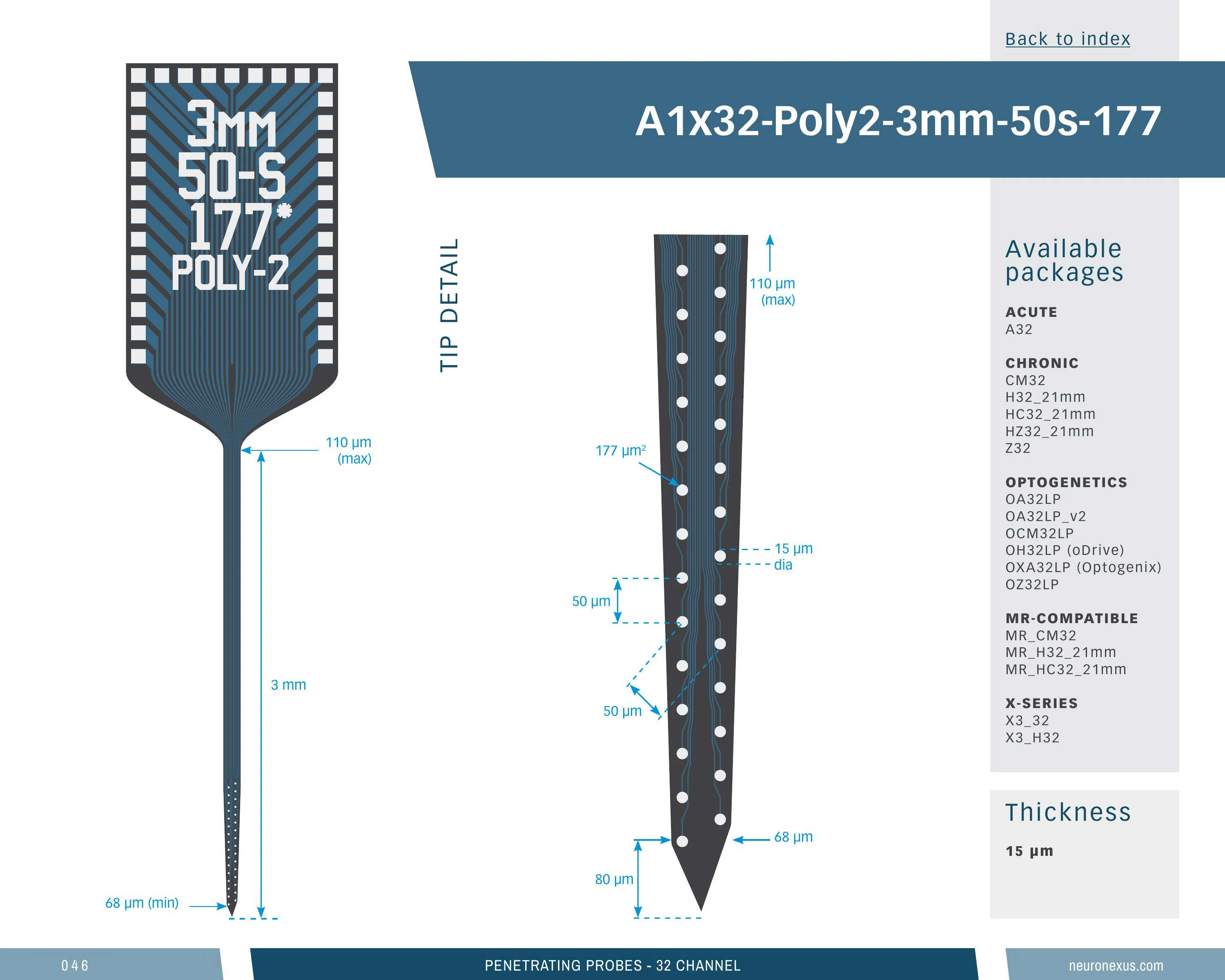 NeuroNexus A1x32 Poly2 3mm 50s 177 probe