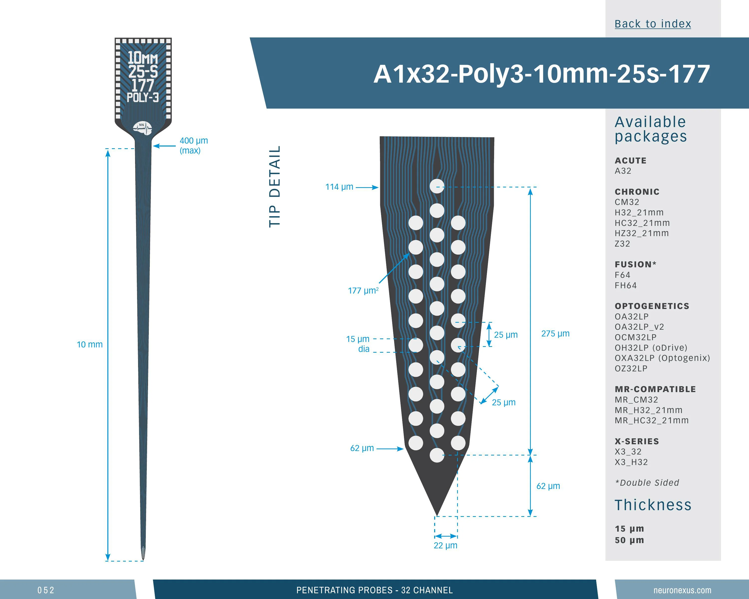 NeuroNexus A1x32 Poly3 10mm 25s 177 probe
