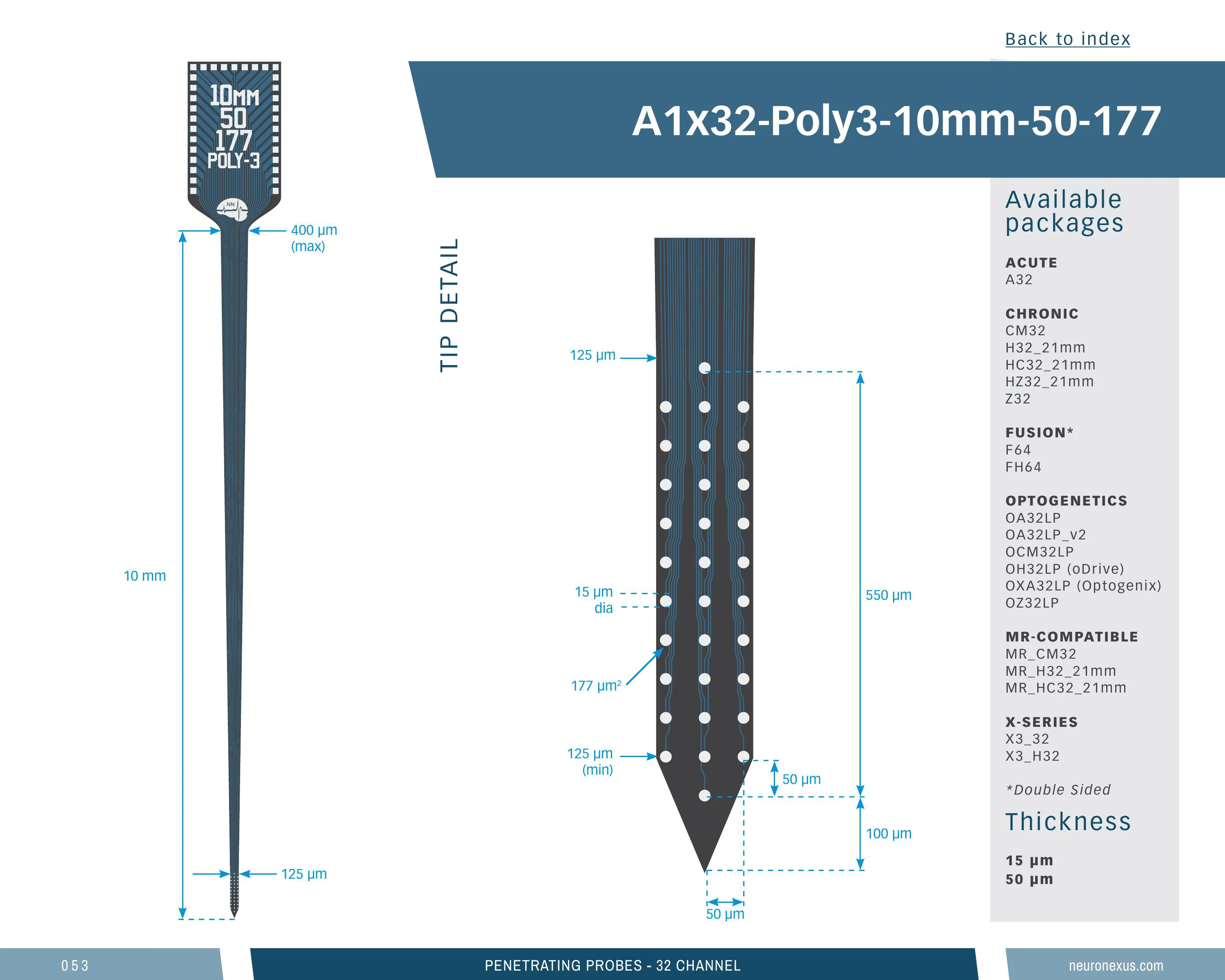 NeuroNexus A1x32 Poly3 10mm 50 177 probe