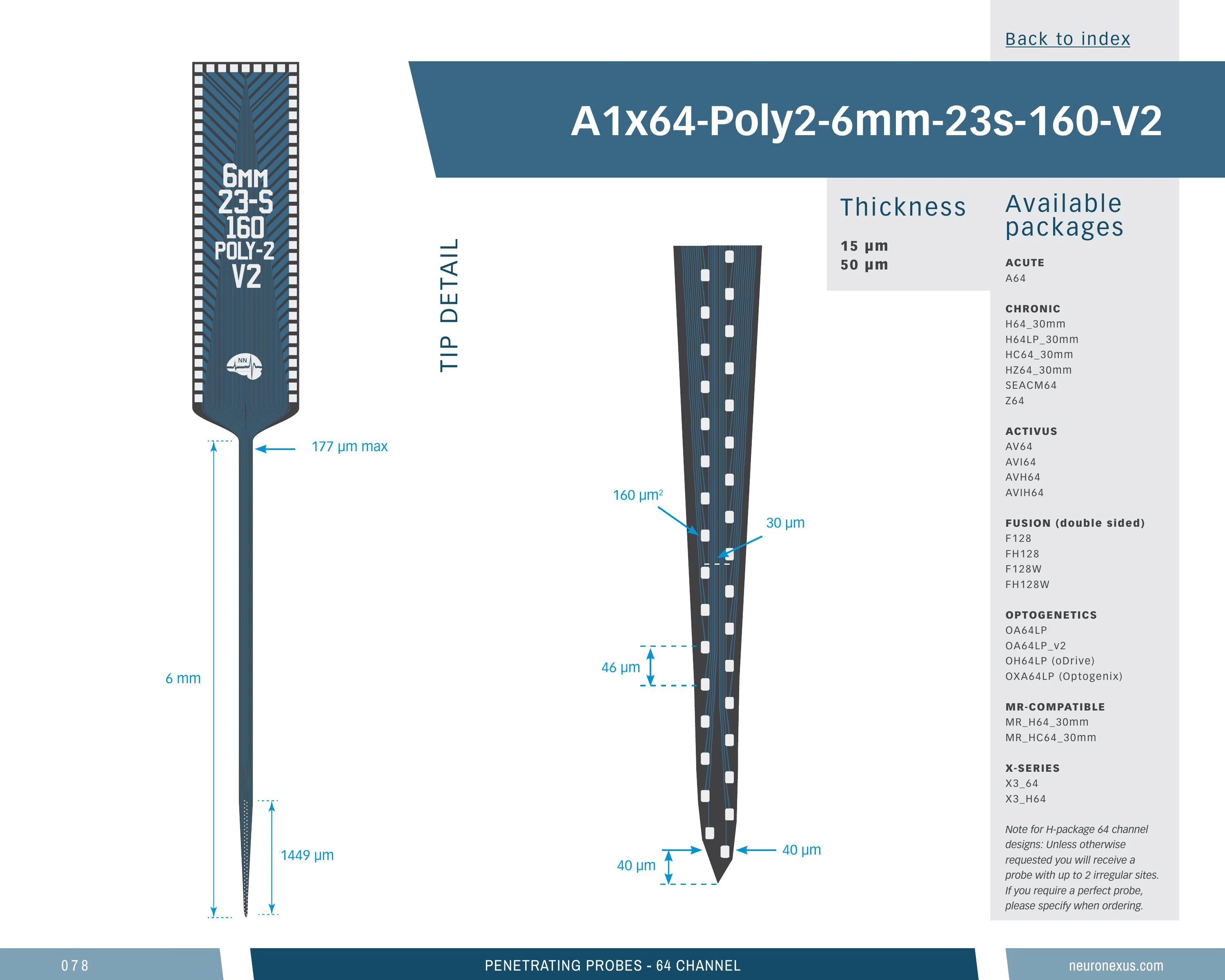 NeuroNexus A1x64 Poly2 6mm 23s 160 V2 probe