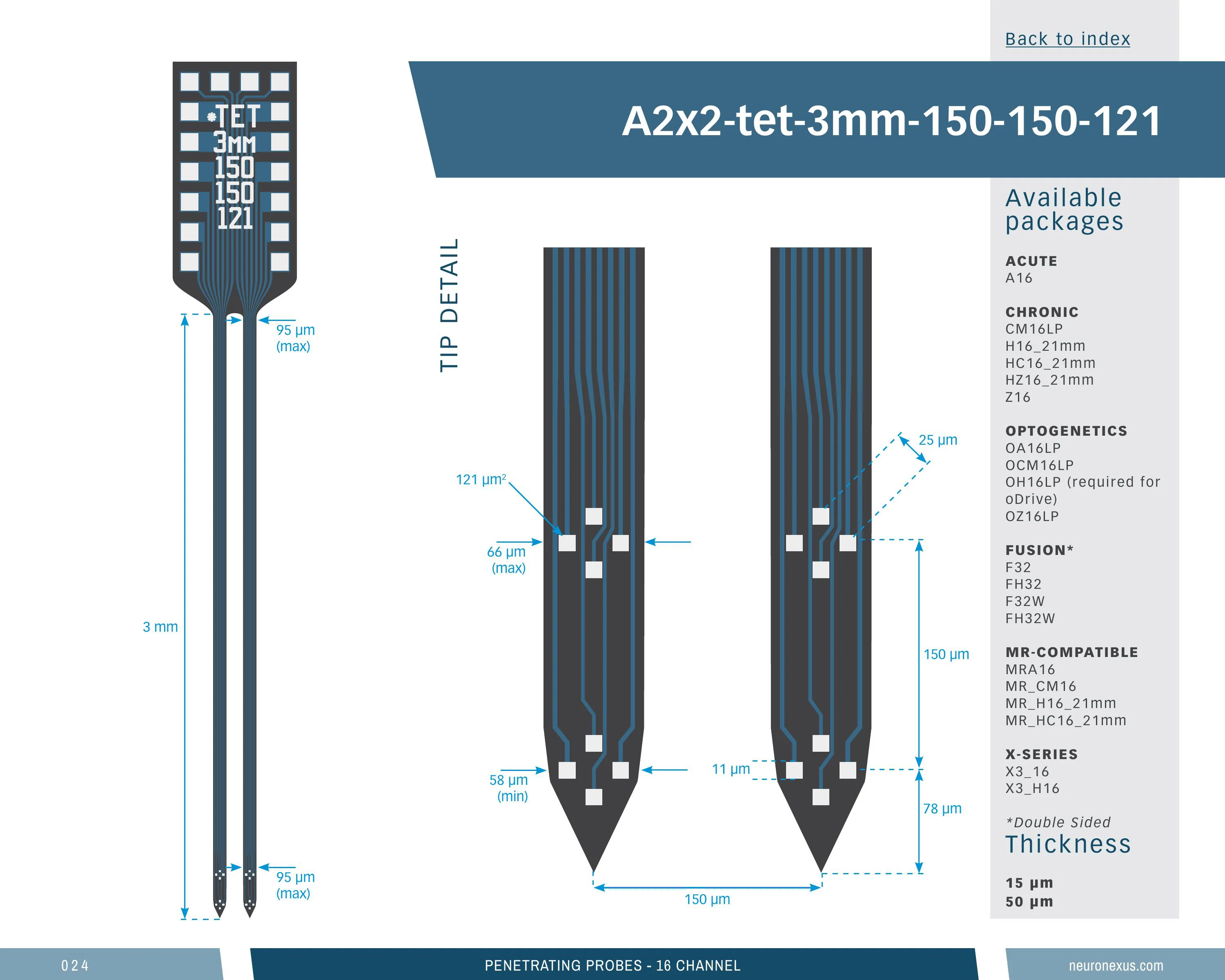 NeuroNexus A2x2 Tet 3mm 150 150 121 probe