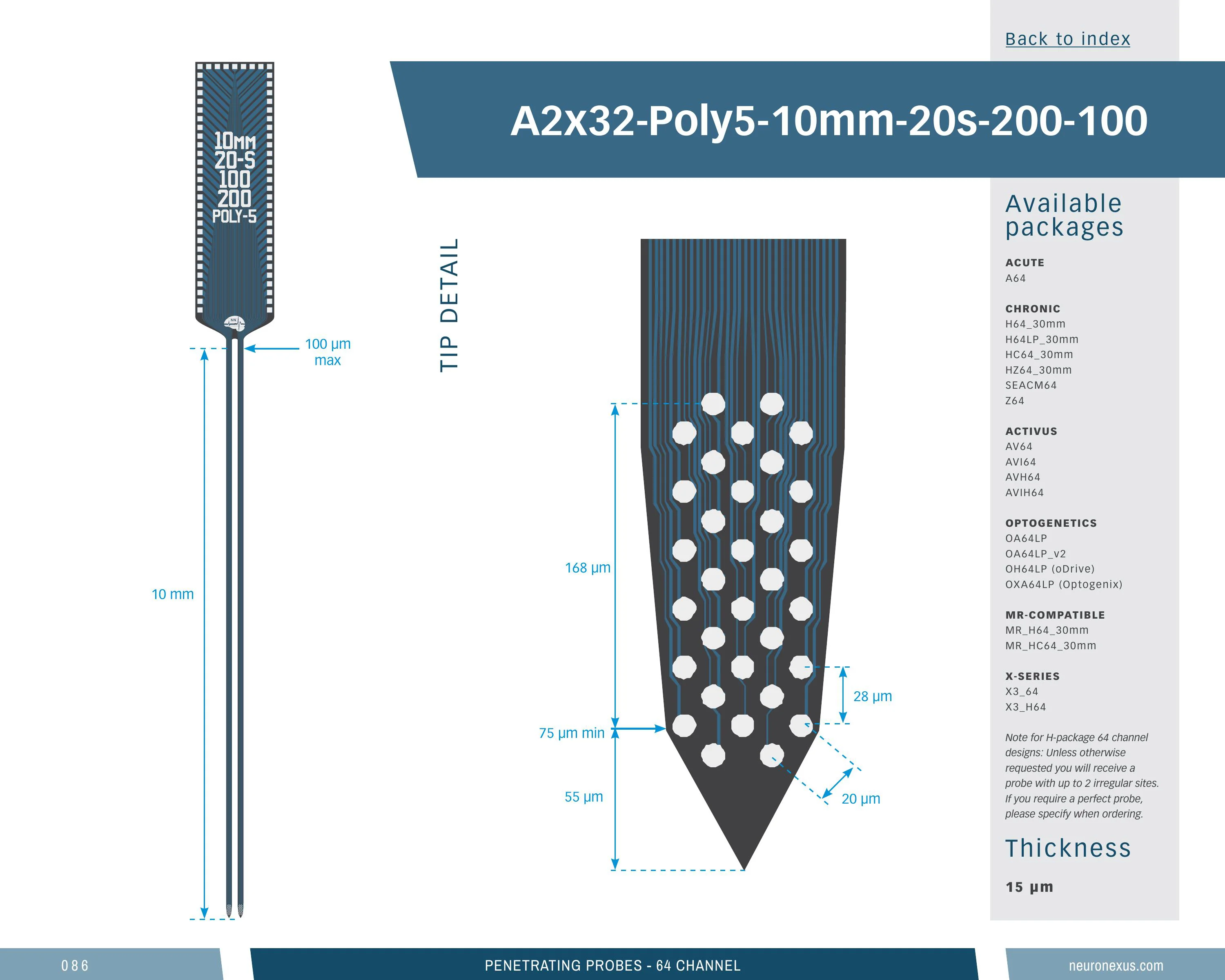 NeuroNexus A2x32 Poly5 10mm 20s 200 100 probe