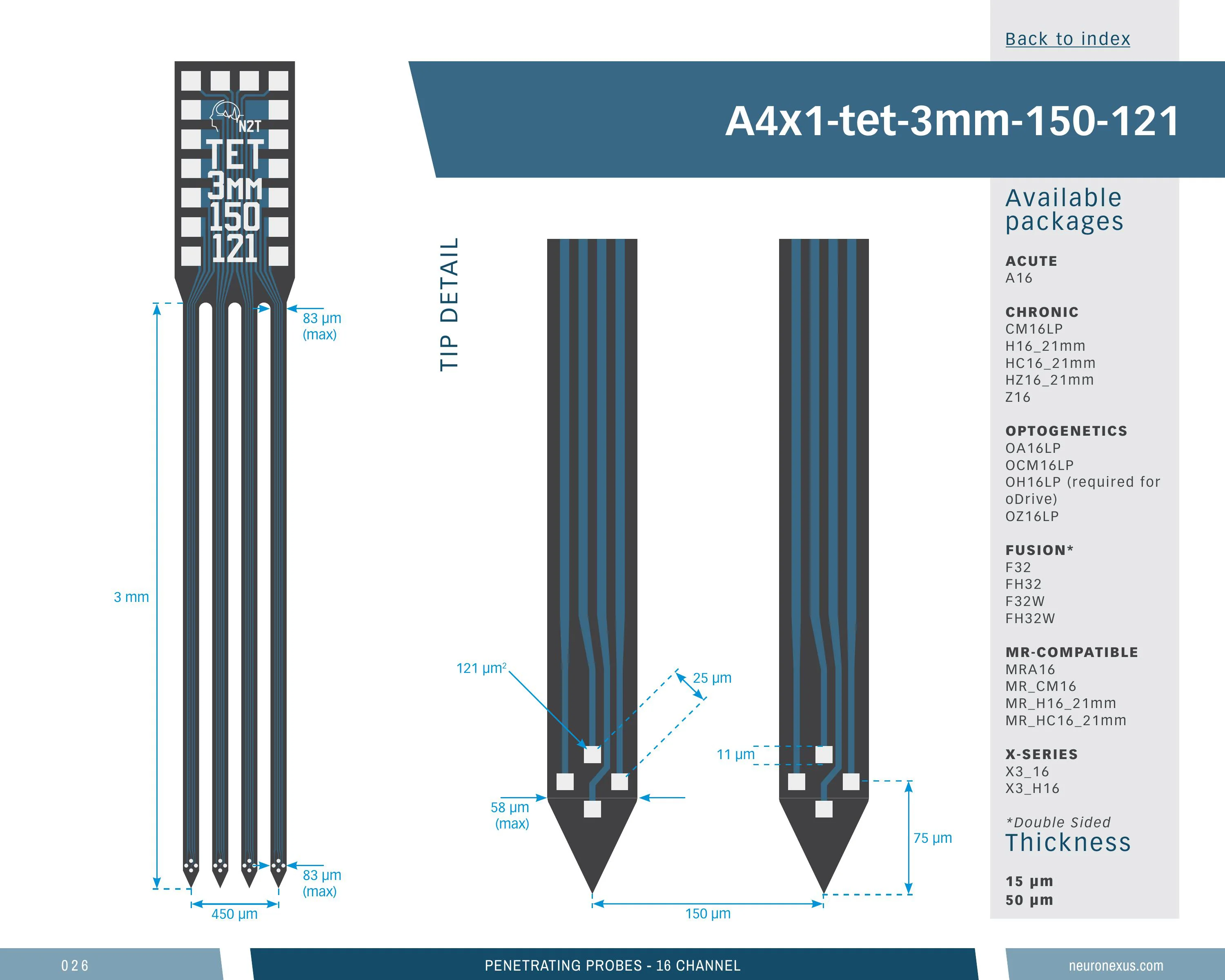 NeuroNexus A4x1 Tet 3mm 150 121 probe