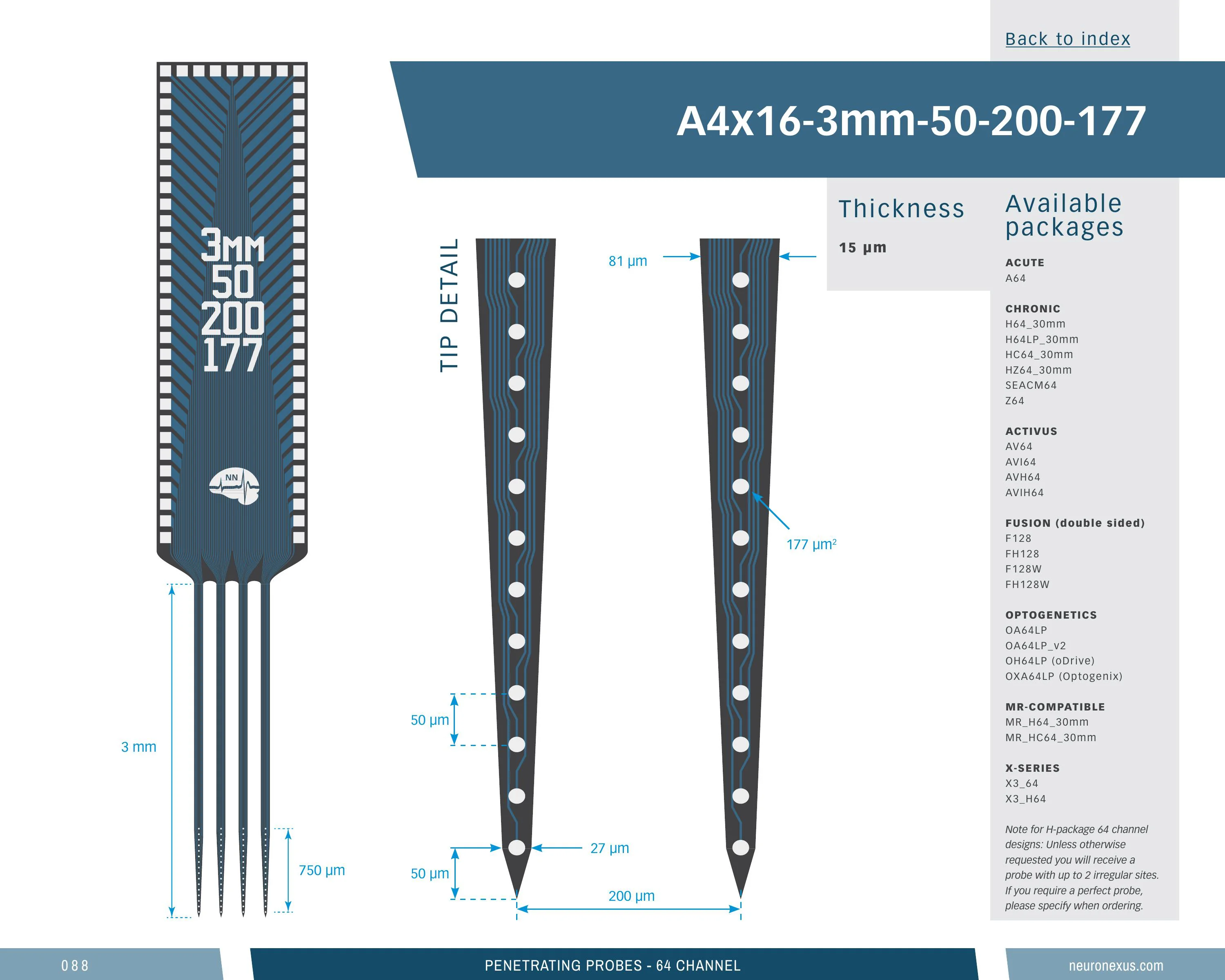 NeuroNexus A4x16 3mm 50 200 177 probe