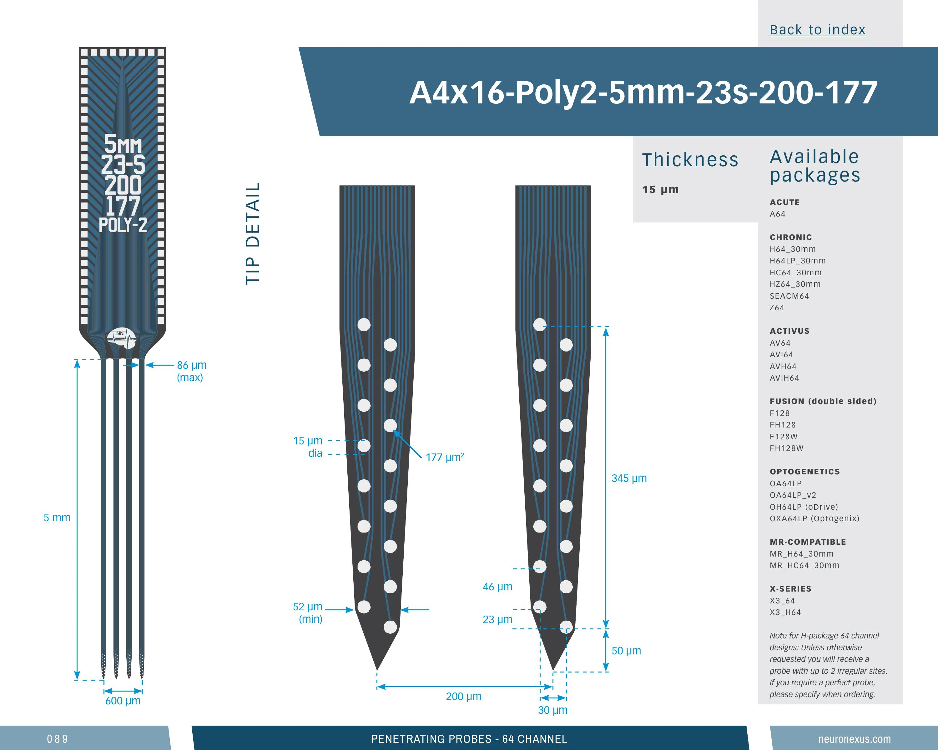 NeuroNexus A4x16 Poly2 5mm 23s 200 177 probe