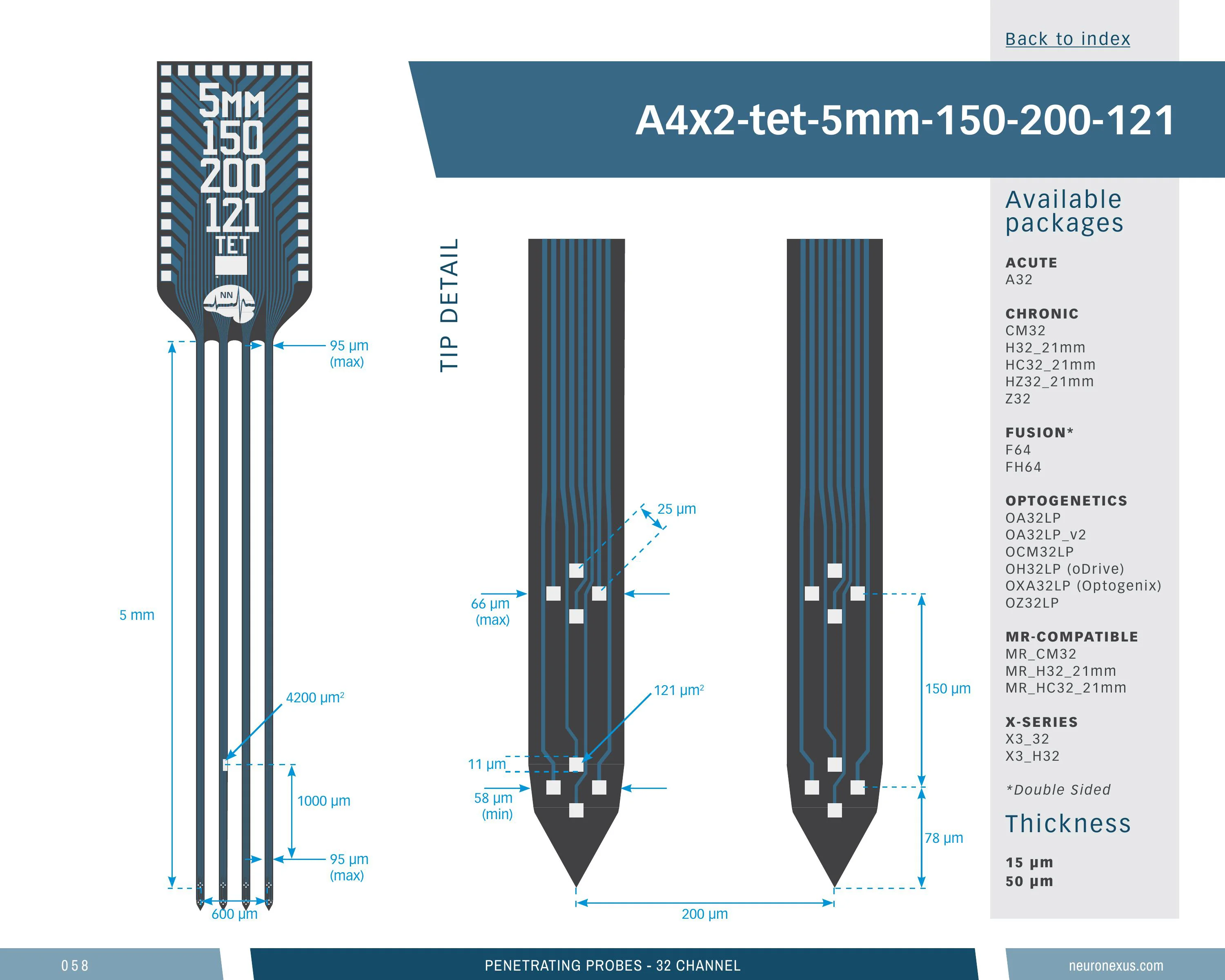 NeuroNexus A4x2 Tet 5mm 150 200 121 probe