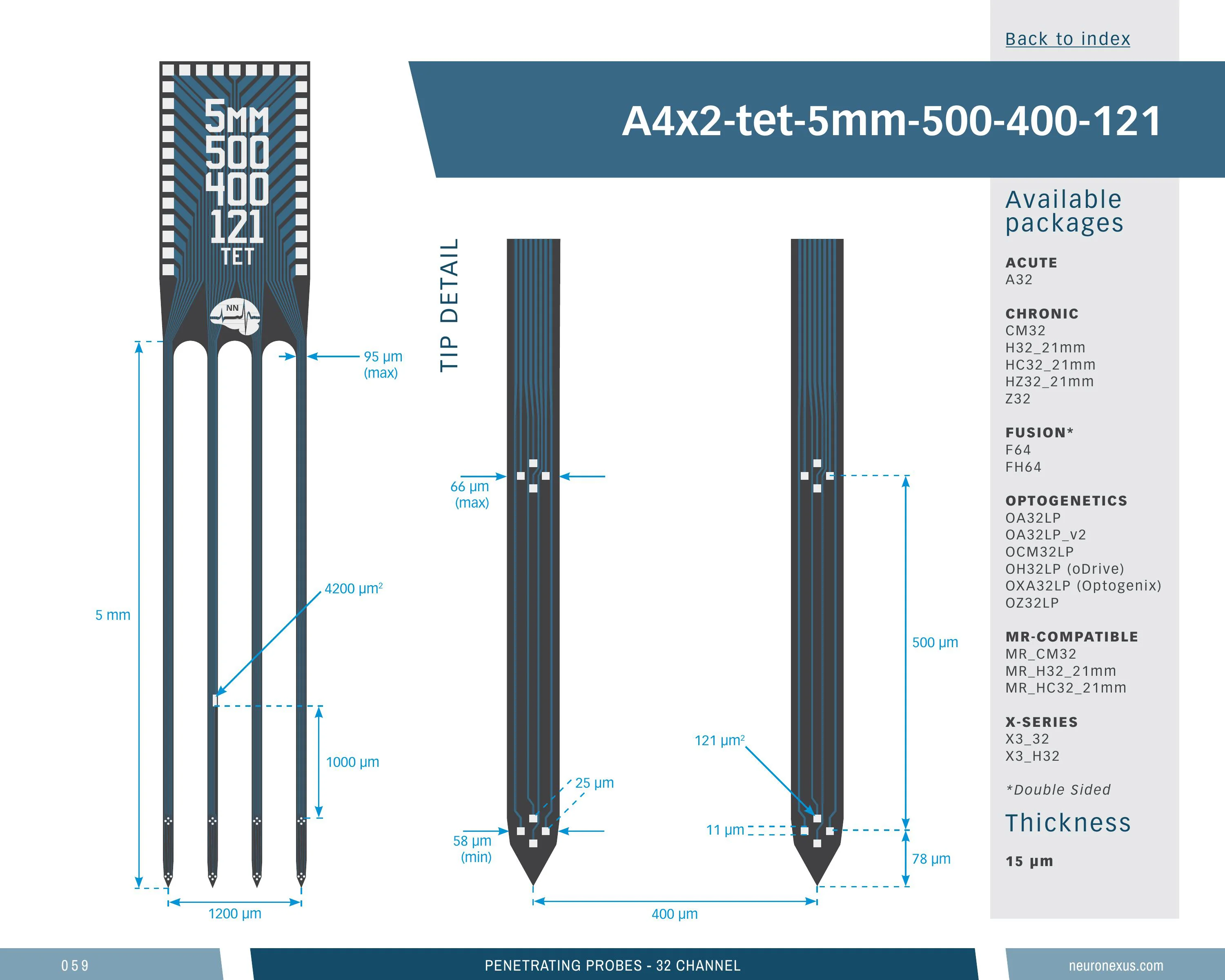 NeuroNexus A4x2 Tet 5mm 500 400 121 probe