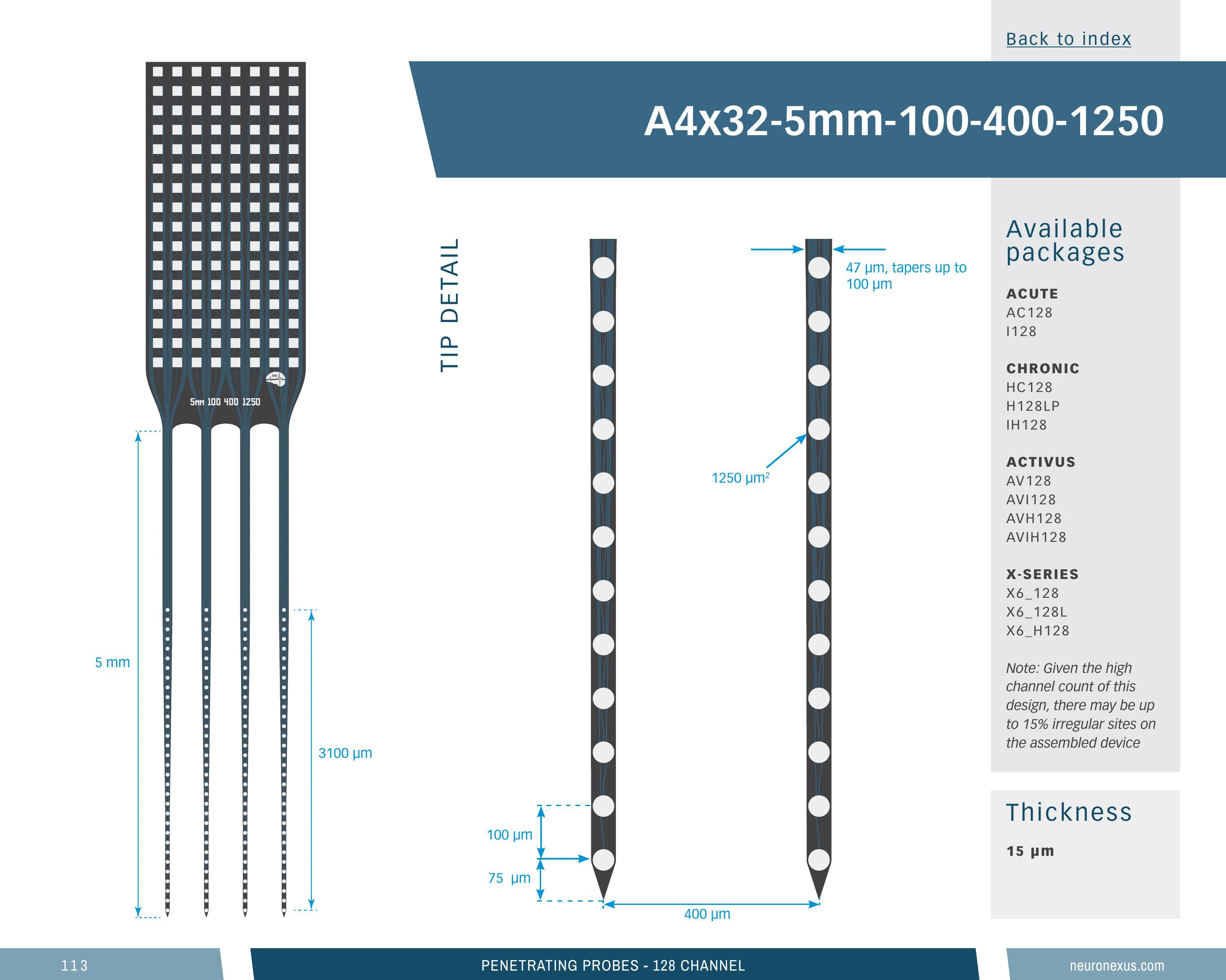 NeuroNexus A4x32 5mm 100 400 1250 probe