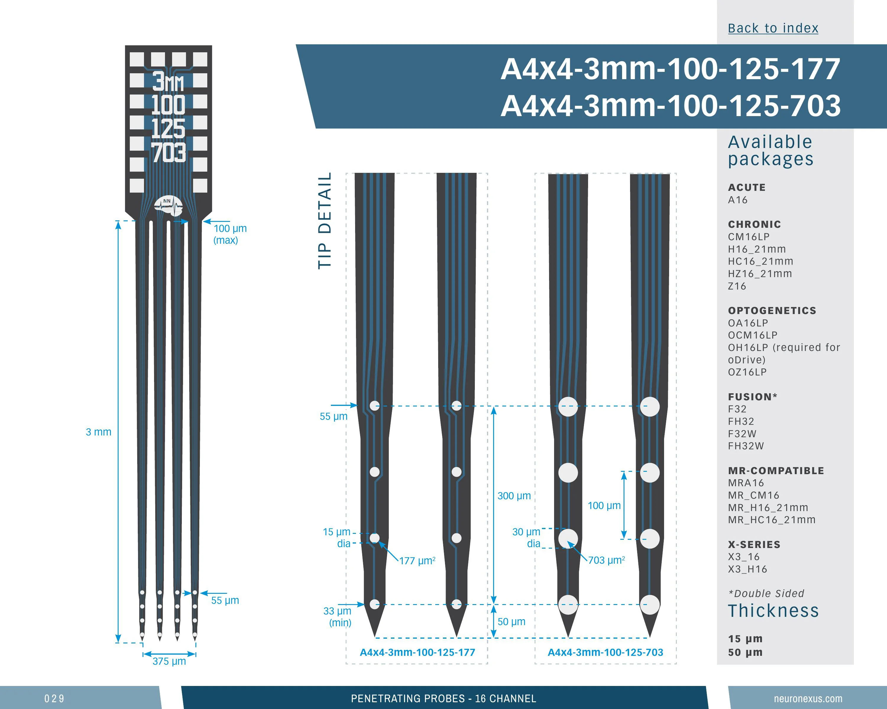 NeuroNexus A4x4 3mm 100 125 177 probe