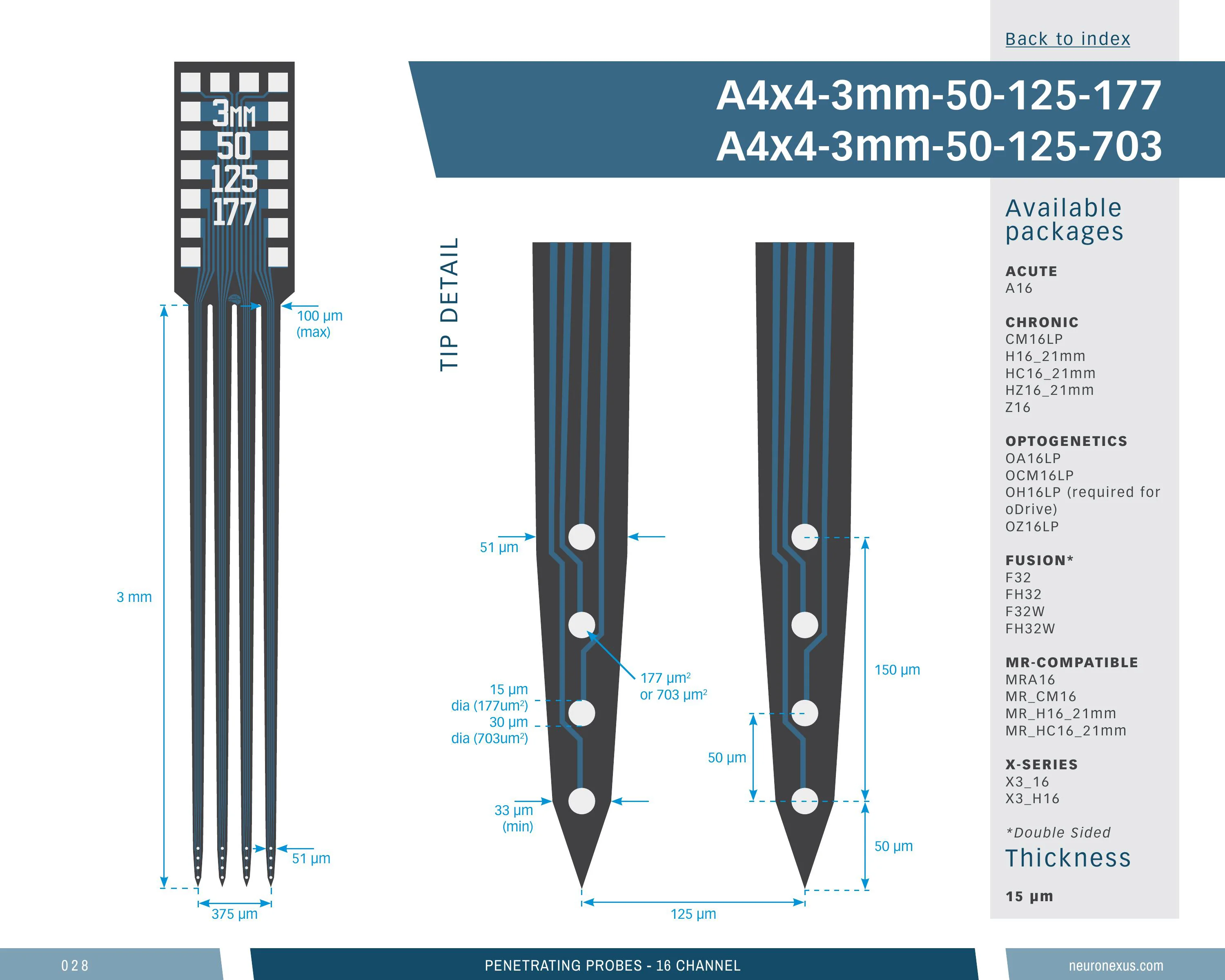 NeuroNexus A4x4 3mm 50 125 177 probe