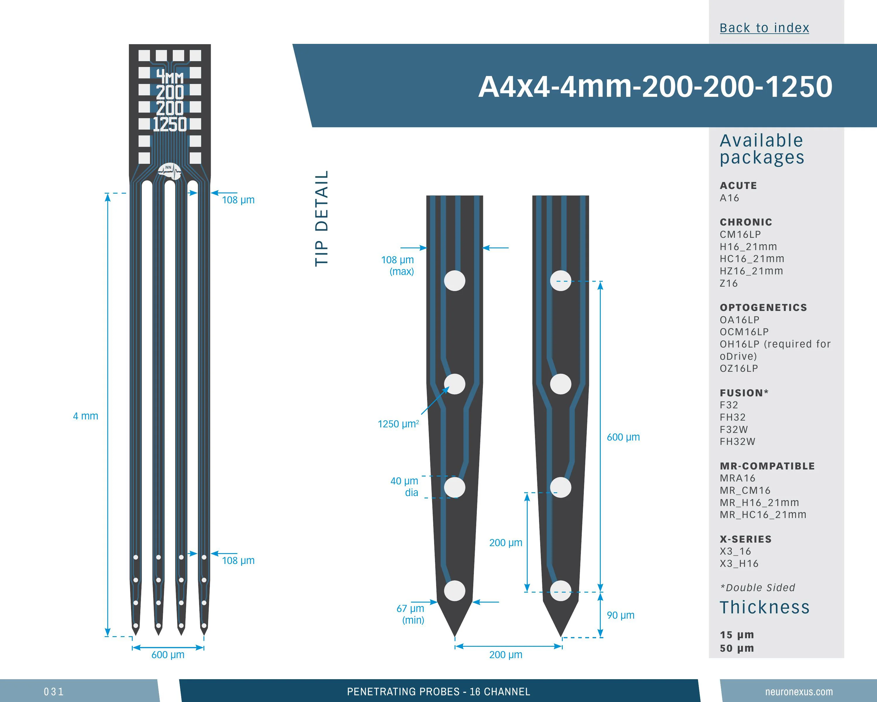 NeuroNexus A4x4 4mm 200 200 1250 probe