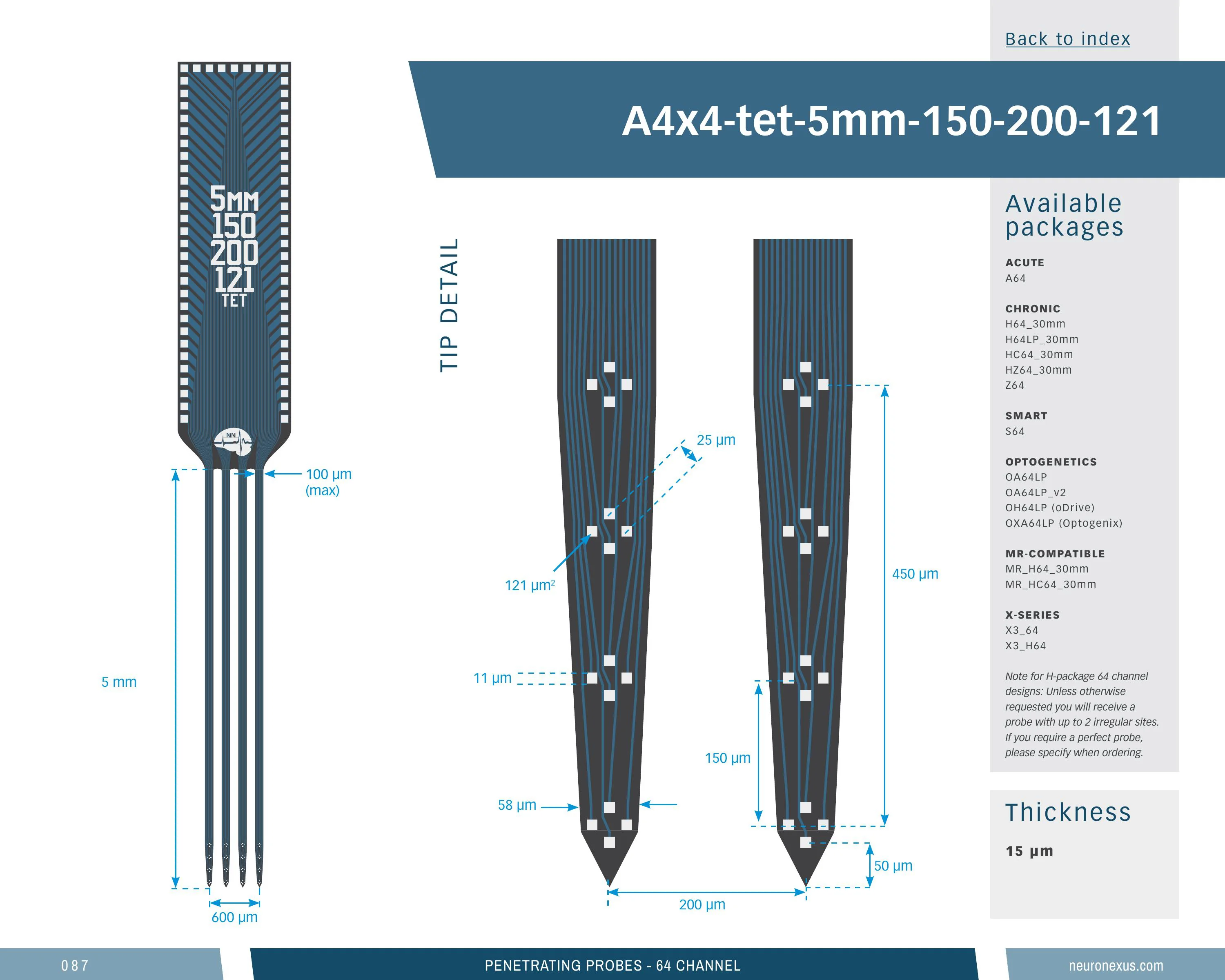 NeuroNexus A4x4 Tet 5mm 150 200 121 probe