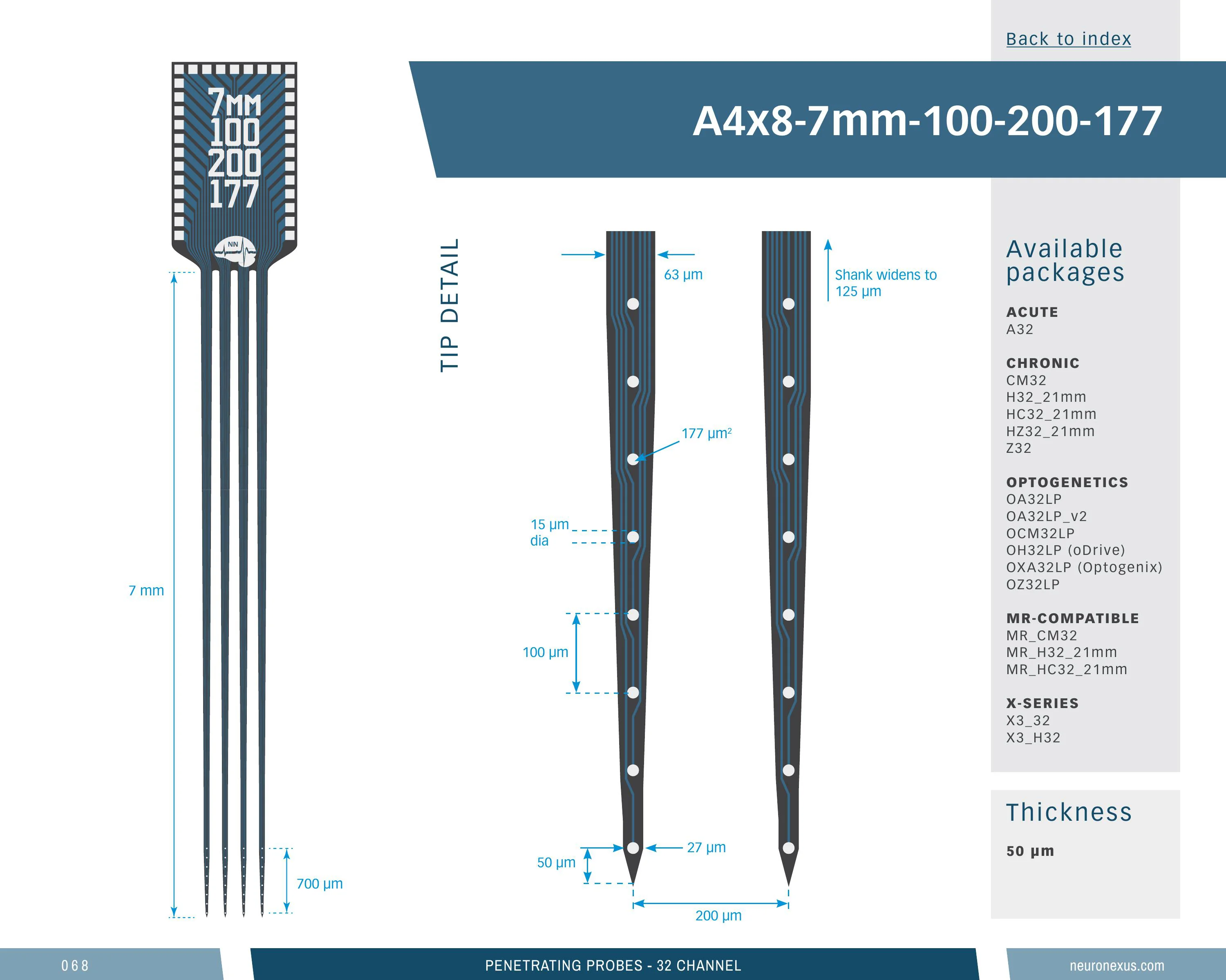 NeuroNexus A4x8 7mm 100 200 177 probe