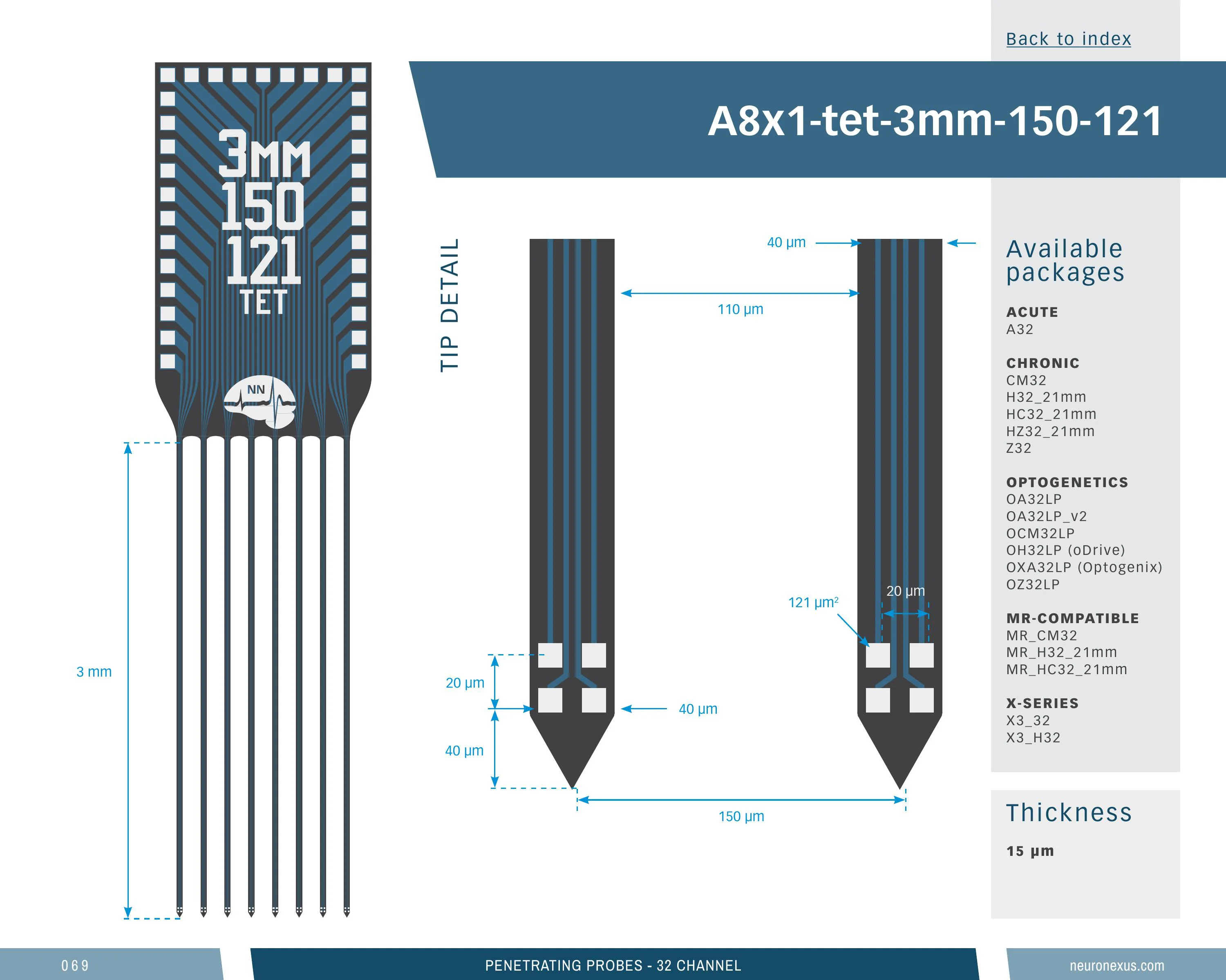 NeuroNexus A8x1 Tet 3mm 150 121 probe
