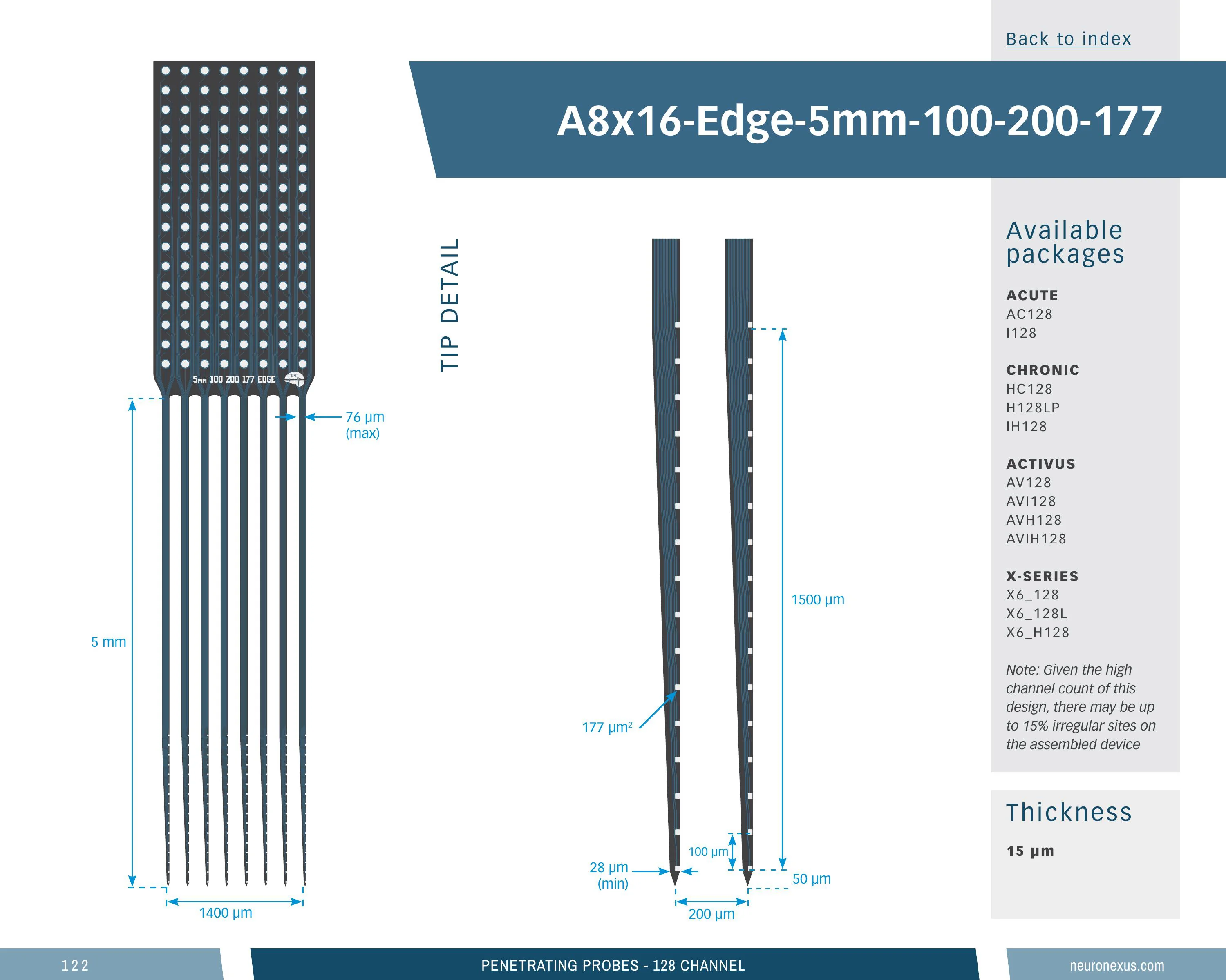 NeuroNexus A8x16 Edge 5mm 100 200 177 probe
