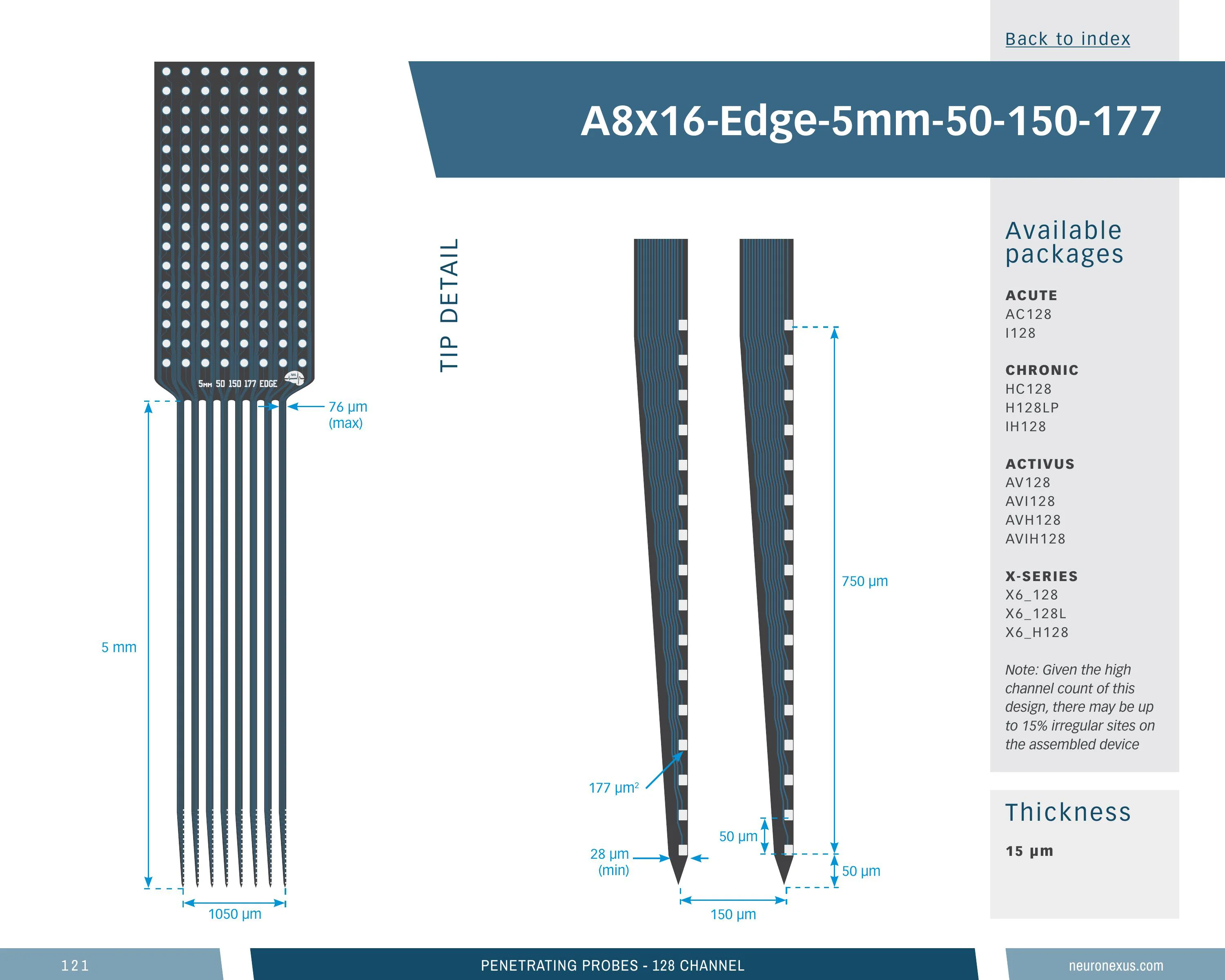 NeuroNexus A8x16 Edge 5mm 50 150 177 probe
