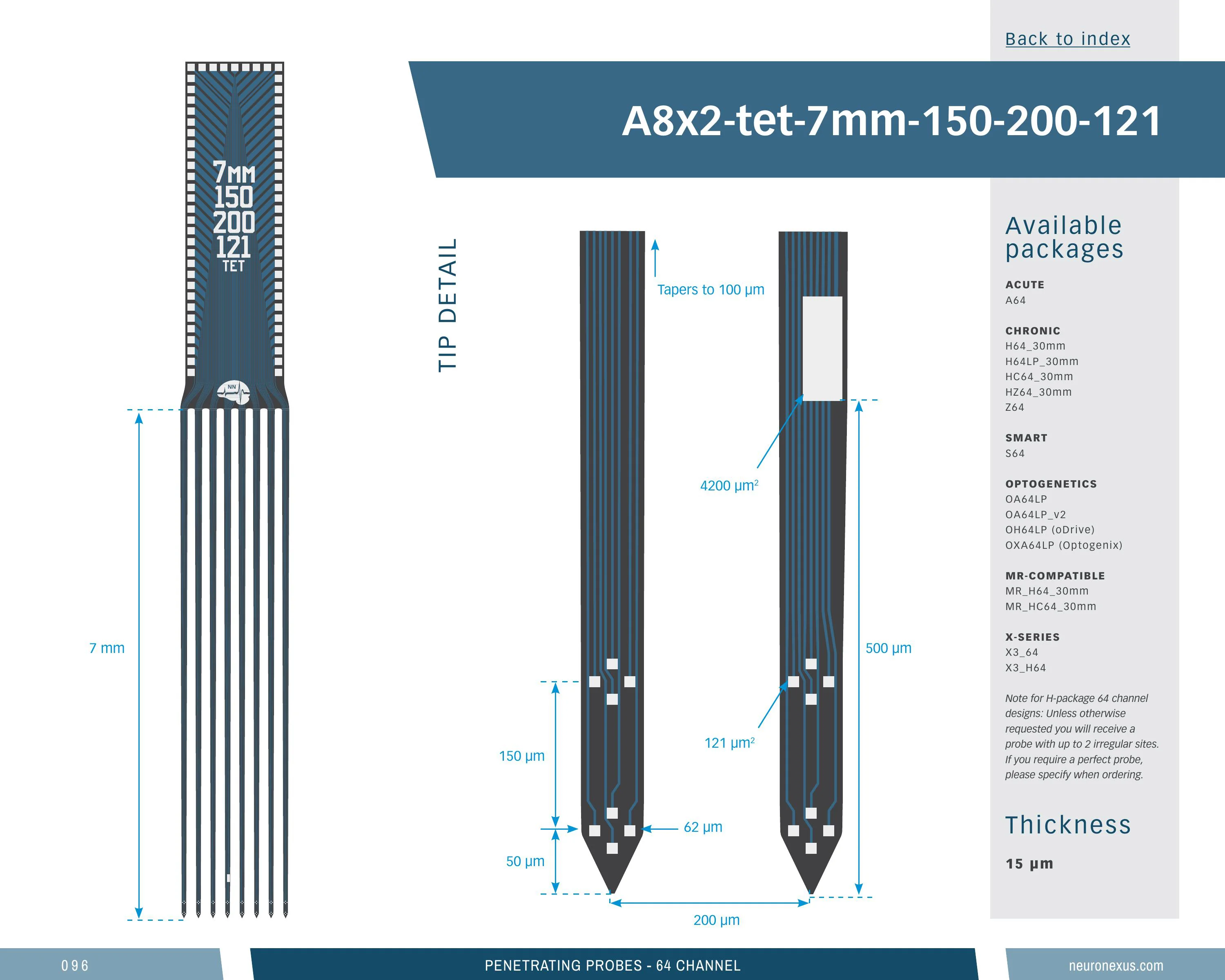 NeuroNexus A8x2 Tet 7mm 150 200 121 probe