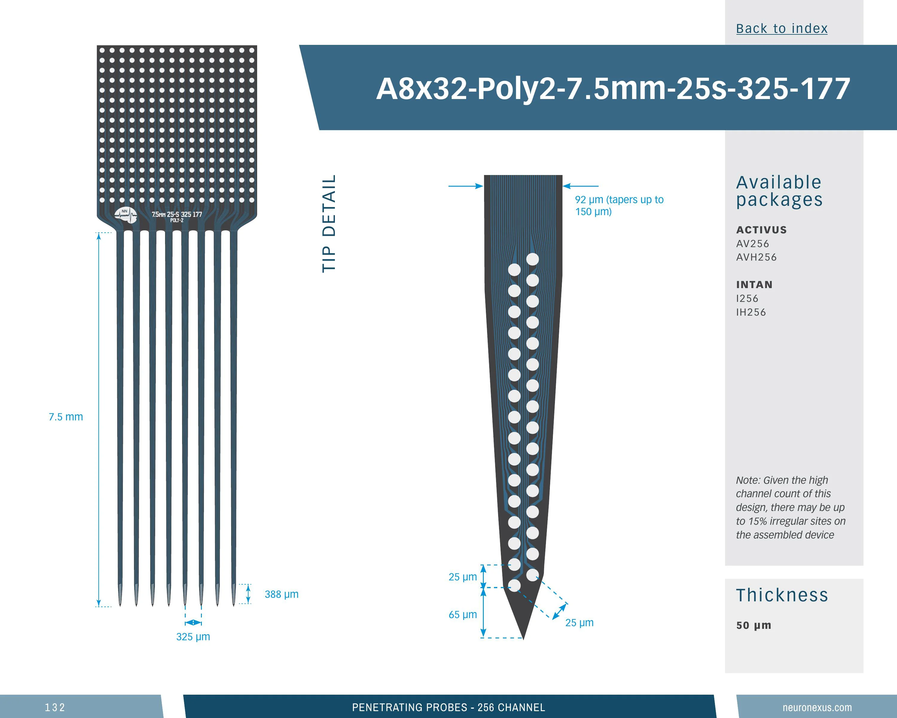 NeuroNexus A8x32 Poly2 7p5mm 25s 325 177 probe