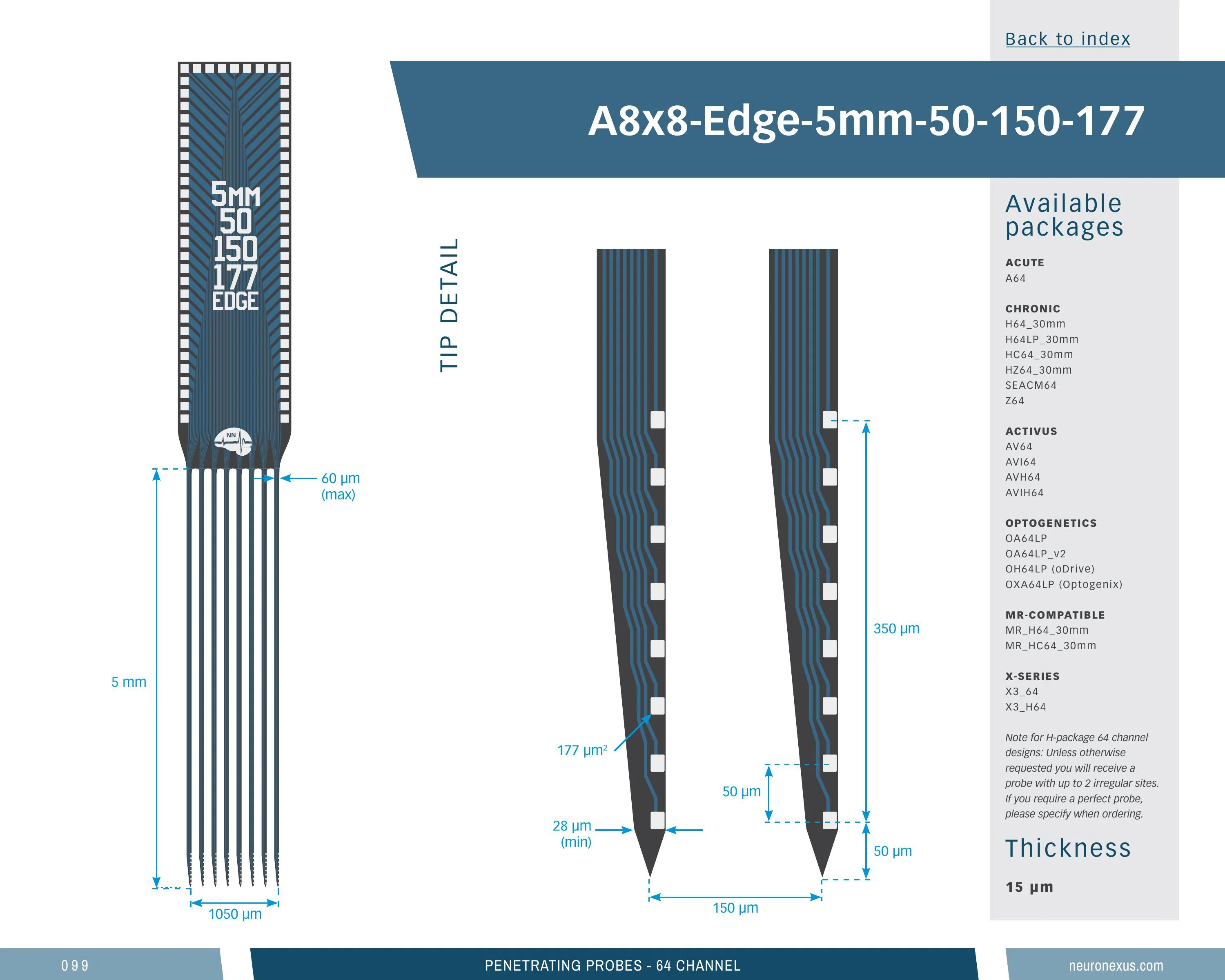 NeuroNexus A8x8 Edge 5mm 50 150 177 probe