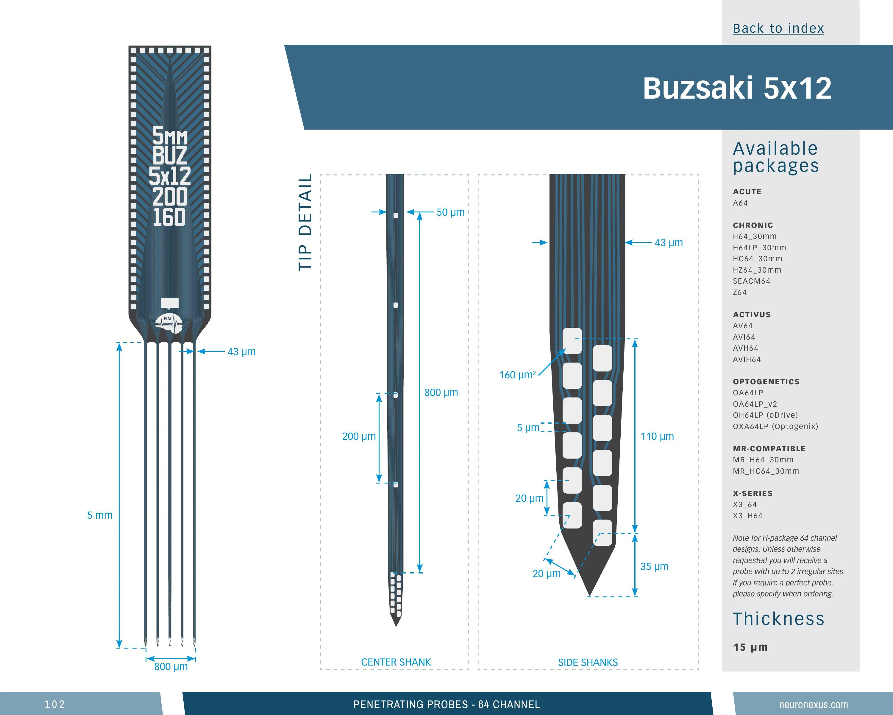 NeuroNexus Buz64 5x12 5mm probe