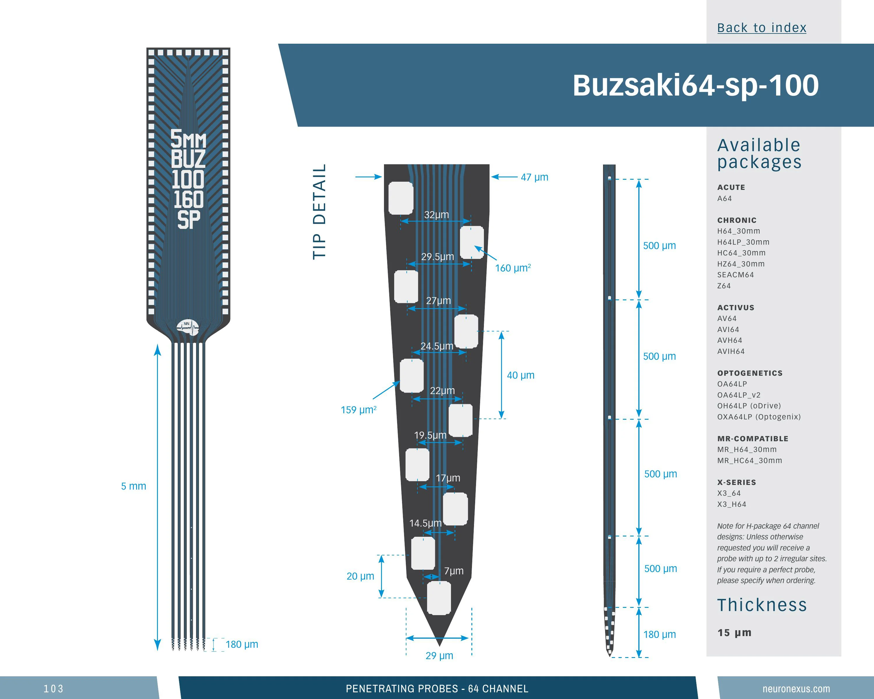 NeuroNexus Buz64 Sp 100 5mm probe