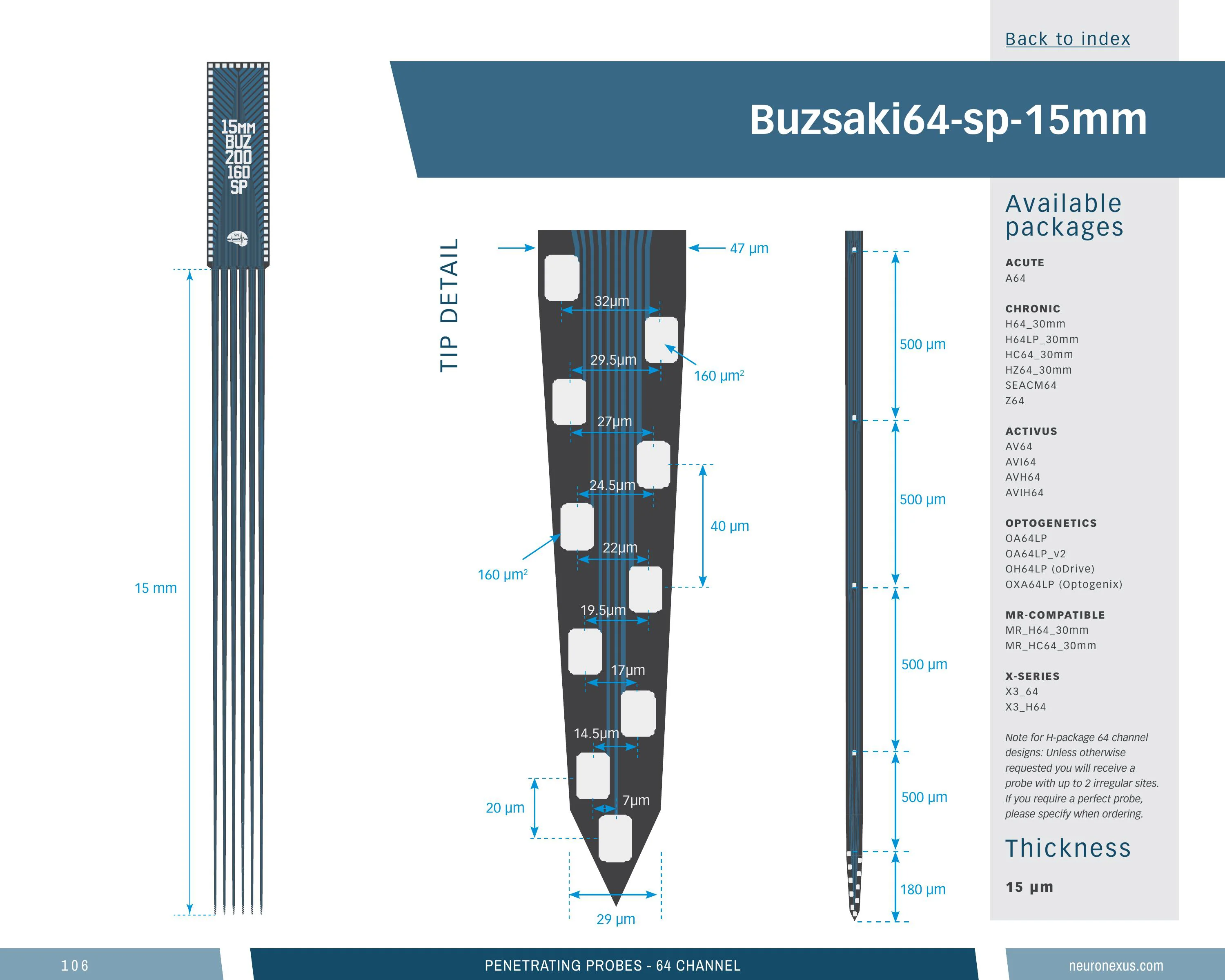 NeuroNexus Buz64 Sp 15mm probe