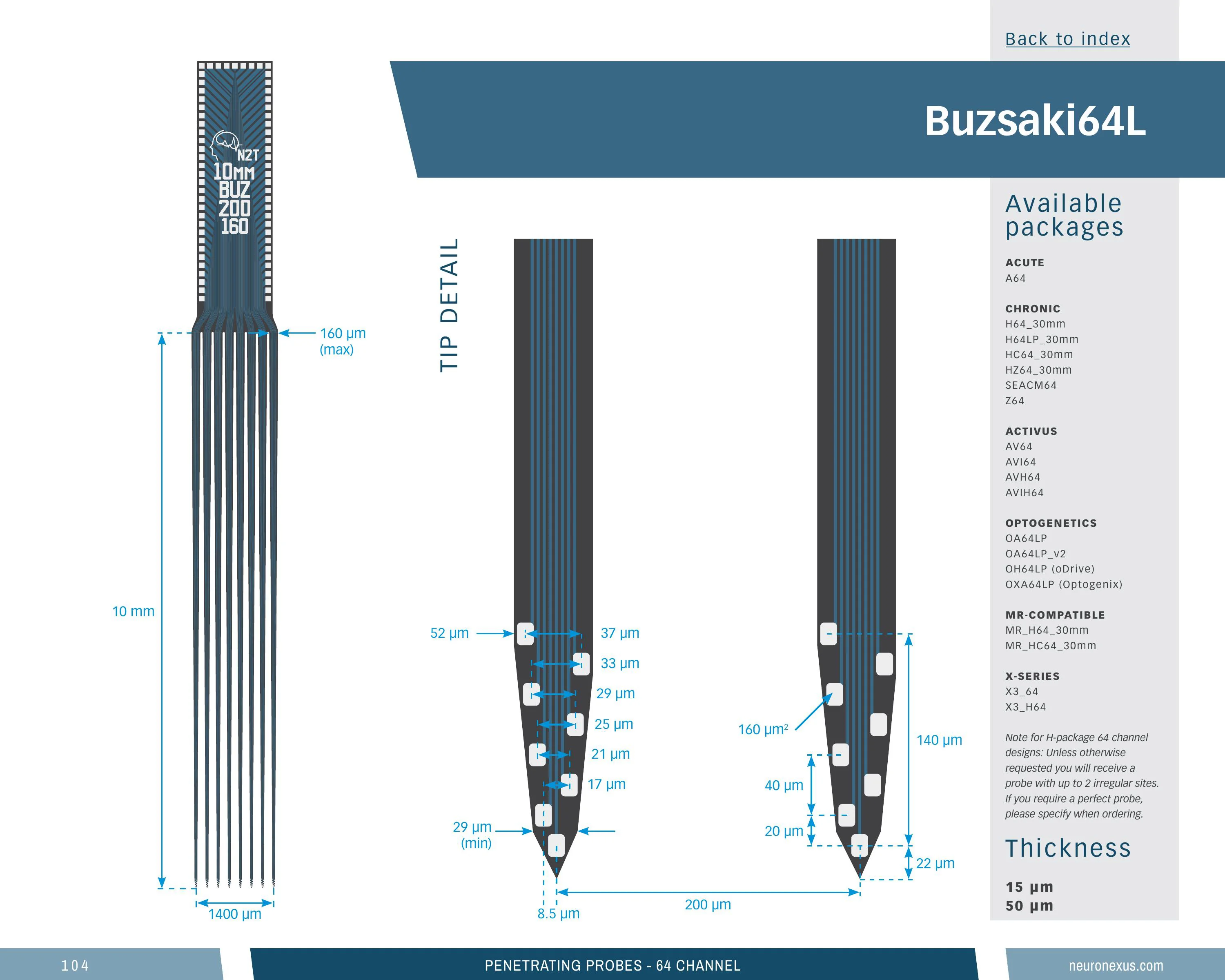 NeuroNexus Buz64 L 10mm probe