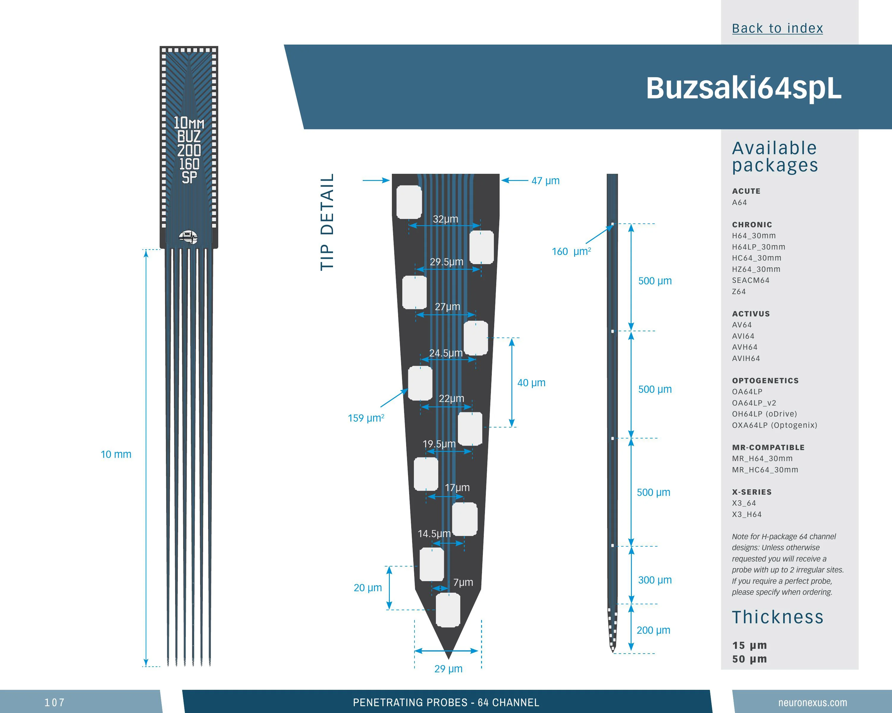 NeuroNexus Buz64 Spl 10mm probe