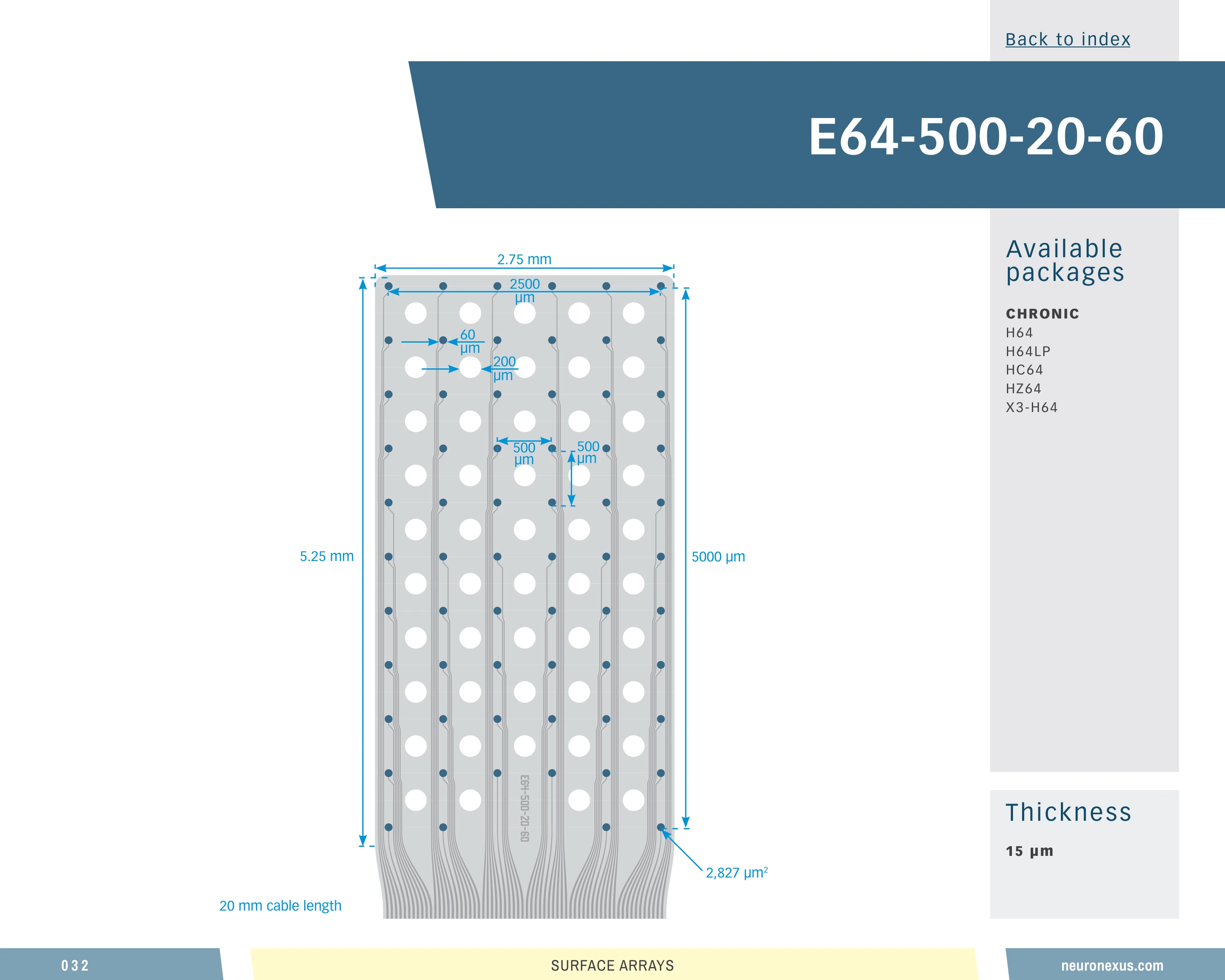 NeuroNexus E64 500 Cl20 60 probe