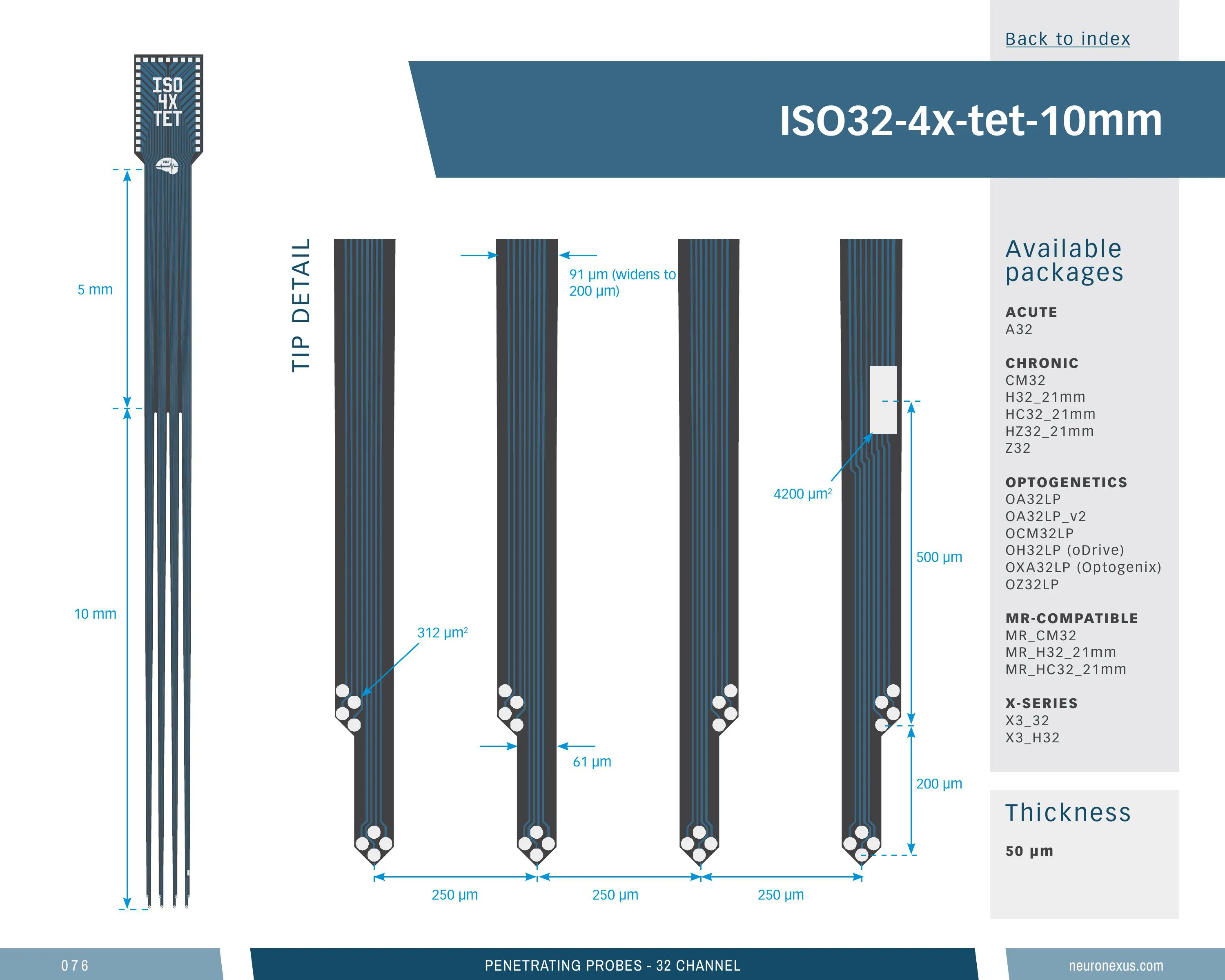 NeuroNexus Iso32 4x Tet 10mm probe