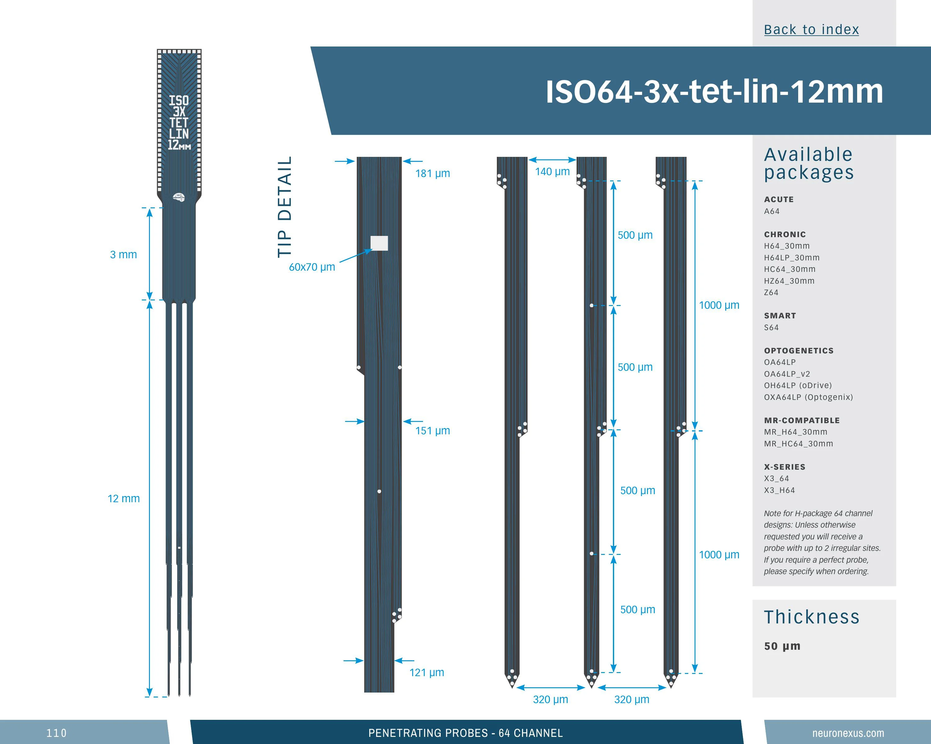 NeuroNexus Iso64 3x Tet Lin 12mm probe