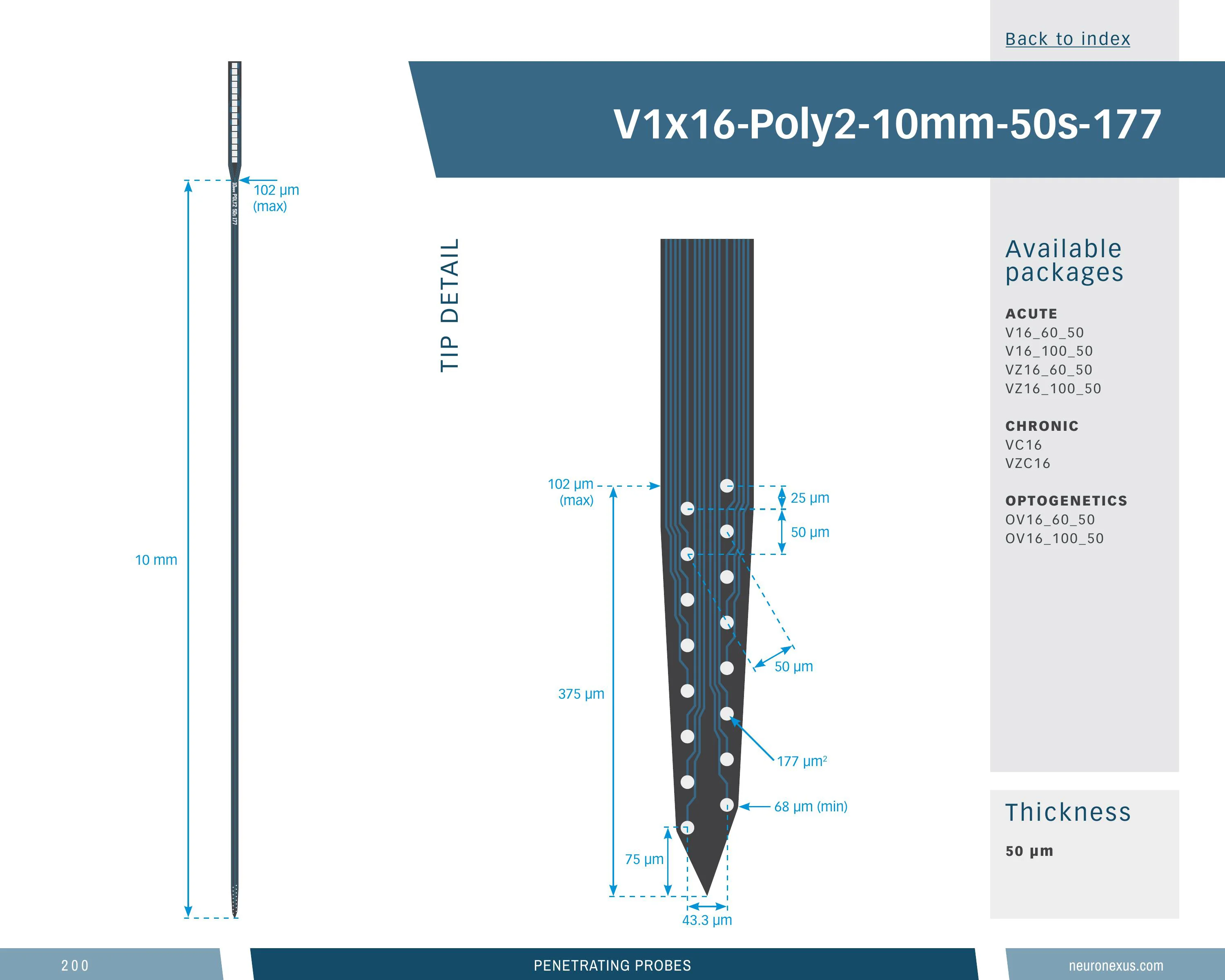 NeuroNexus V1x16 Poly2 10mm 50s 177 probe