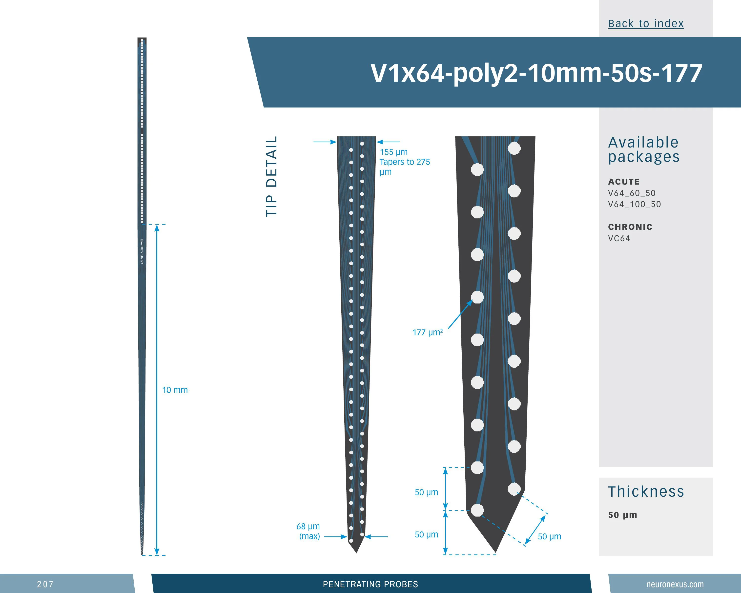NeuroNexus V1x64 Poly2 10mm 50s 177 probe