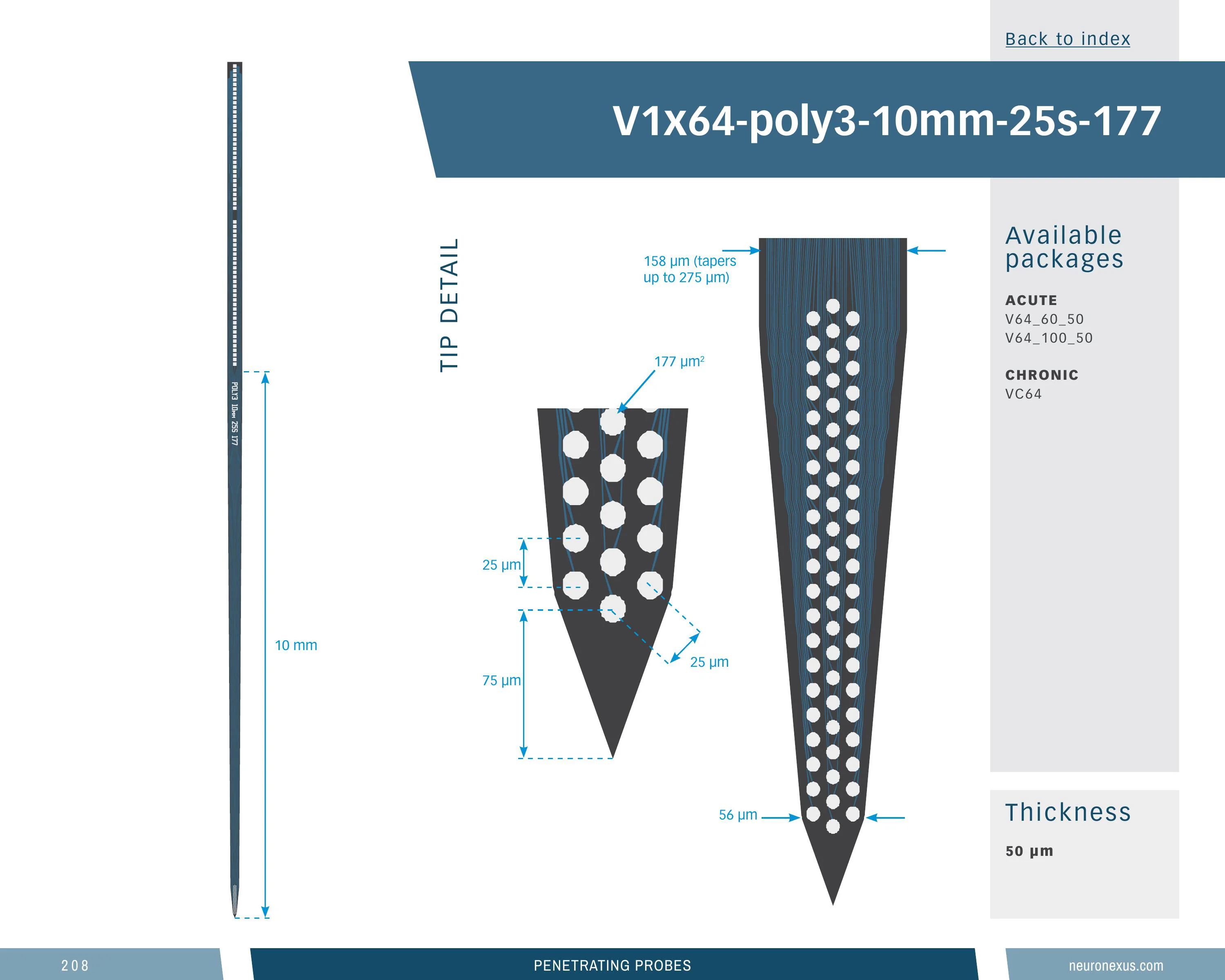 NeuroNexus V1x64 Poly3 10mm 25s 177 probe