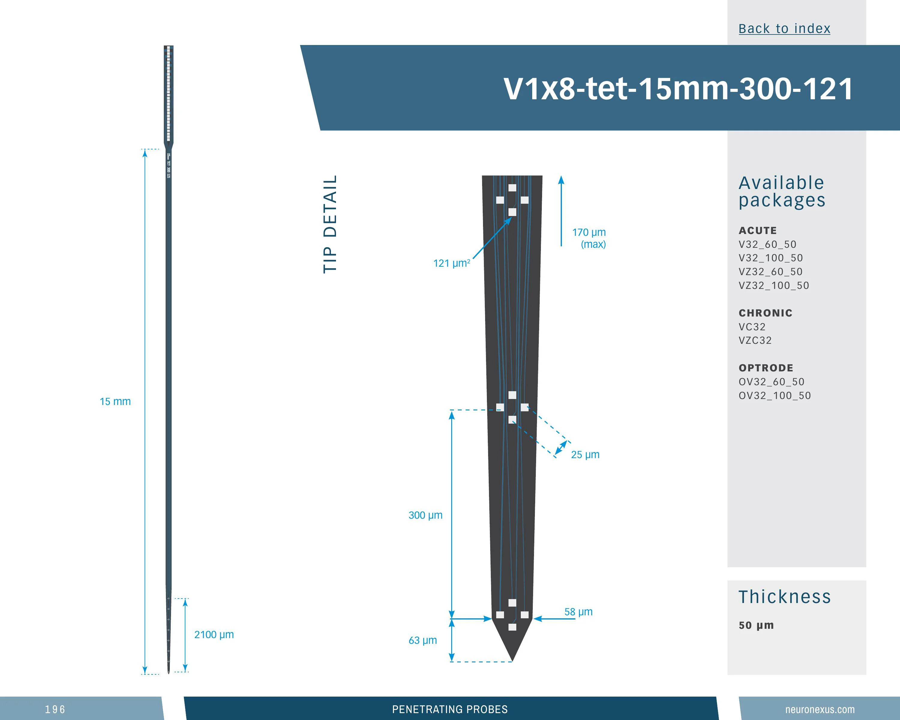 NeuroNexus V1x8 Tet 15mm 300 121 probe